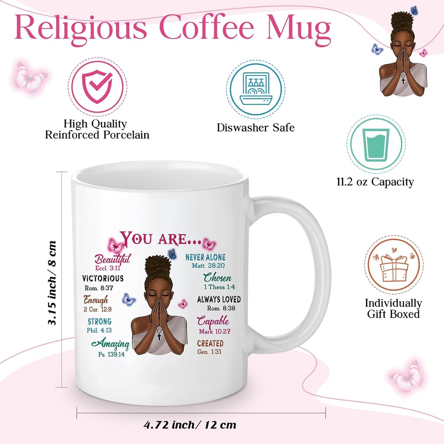 3 Pcs Christian Gifts for African American Women Bible Verse Makeup Bag Christian Pencil Pouch 11 Oz Religious Coffee Mug Inspirational Keychain Faith Based You Are Loved Gifts