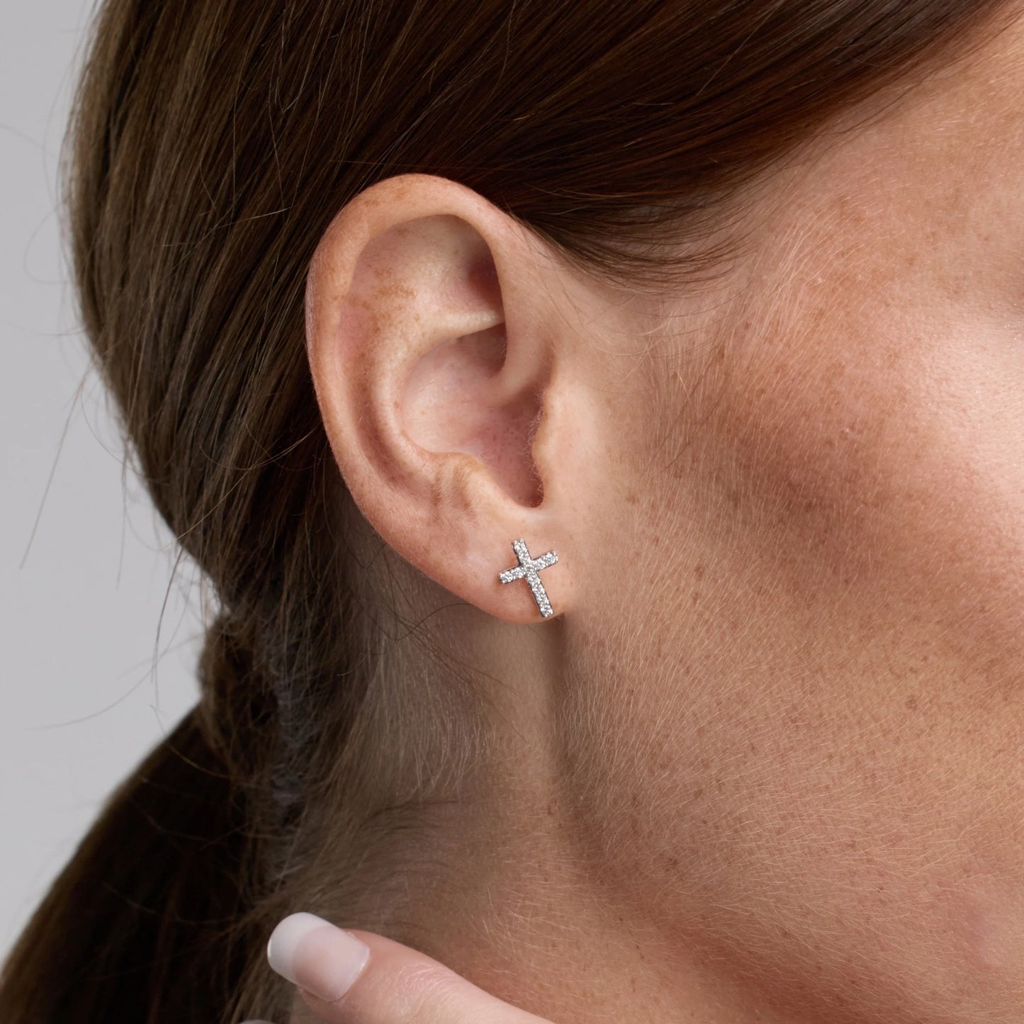 1/4 Ct round Lab Grown Diamond Cross Stud Earring in Silver for Women (H-I, SI-I1)