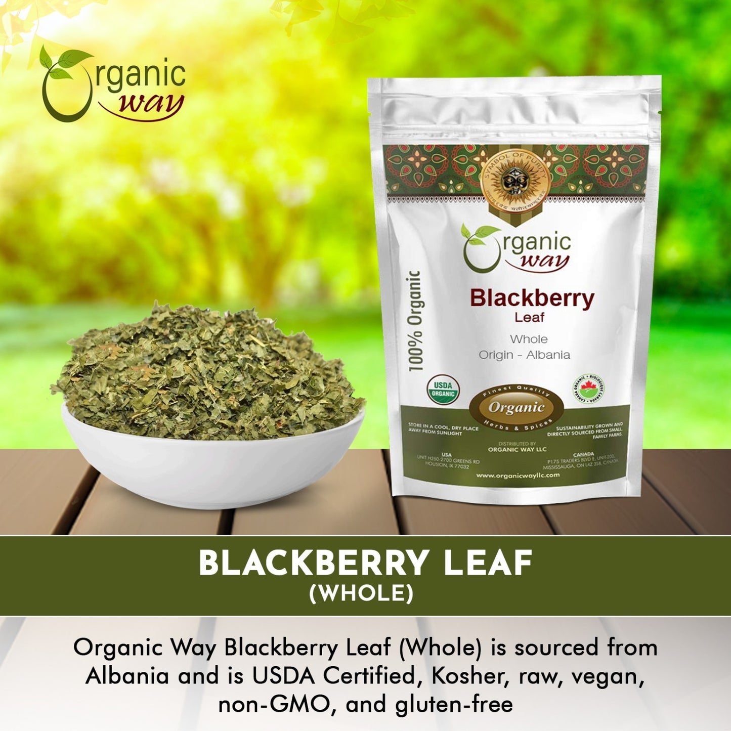 Organic Way Blackberry Leaf Whole - Herbal Tea | Kosher & USDA Certified