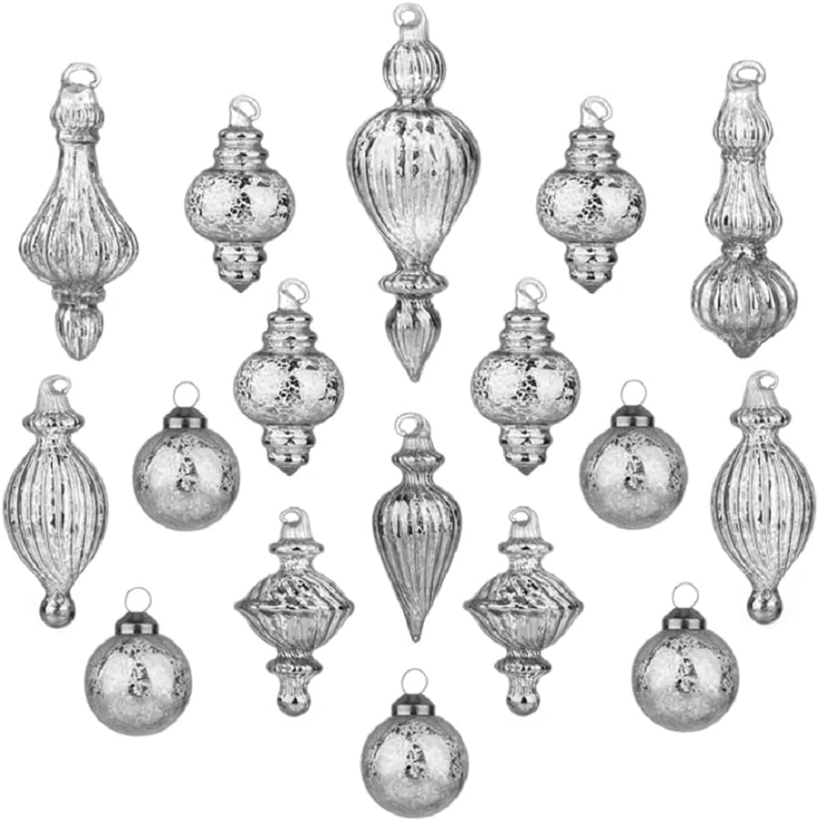 Mercury Glass Christmas Ball Ornaments for Holiday Decor (17 Pieces, Silver)