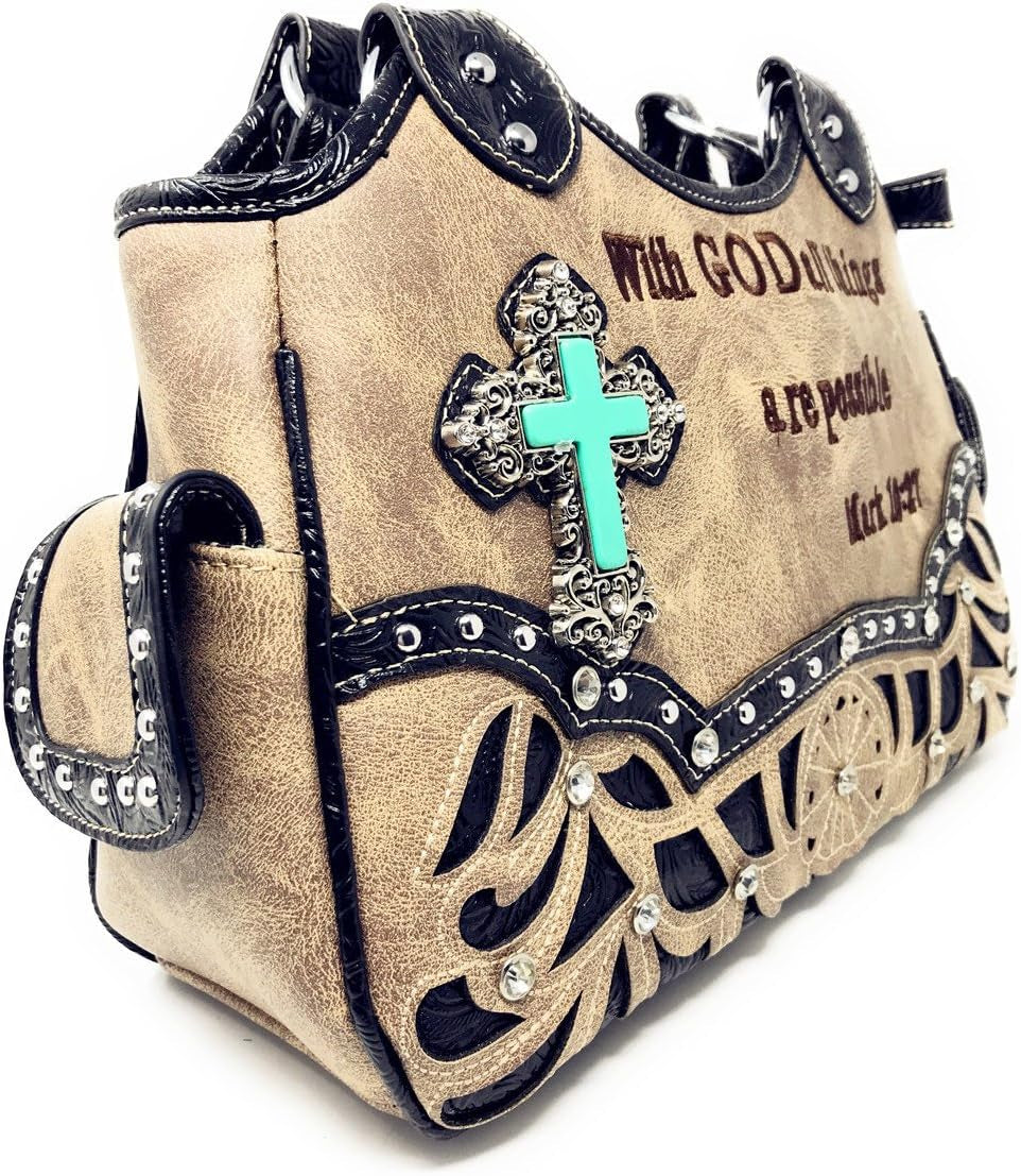 Western Embroidery Scripture Women Rhinestone Cross Bible Verse Handbag Wallet in 5 Colors