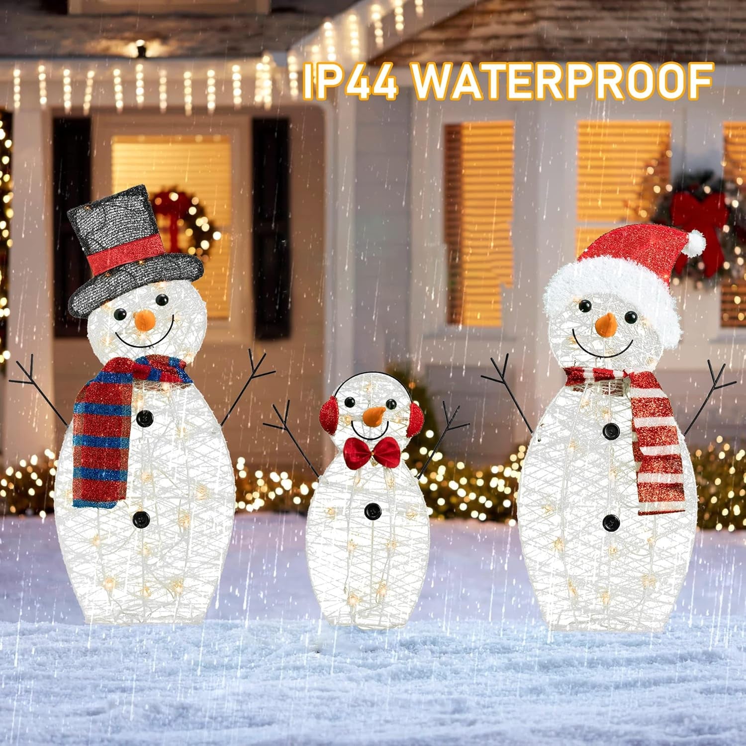 Large 3-Piece Lighted Snowman Family Decoration for Outdoor Holiday Decor