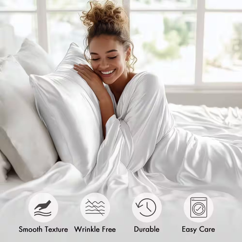 Satin 6-Piece White Solid Polyester California King Luxury Sheet Set