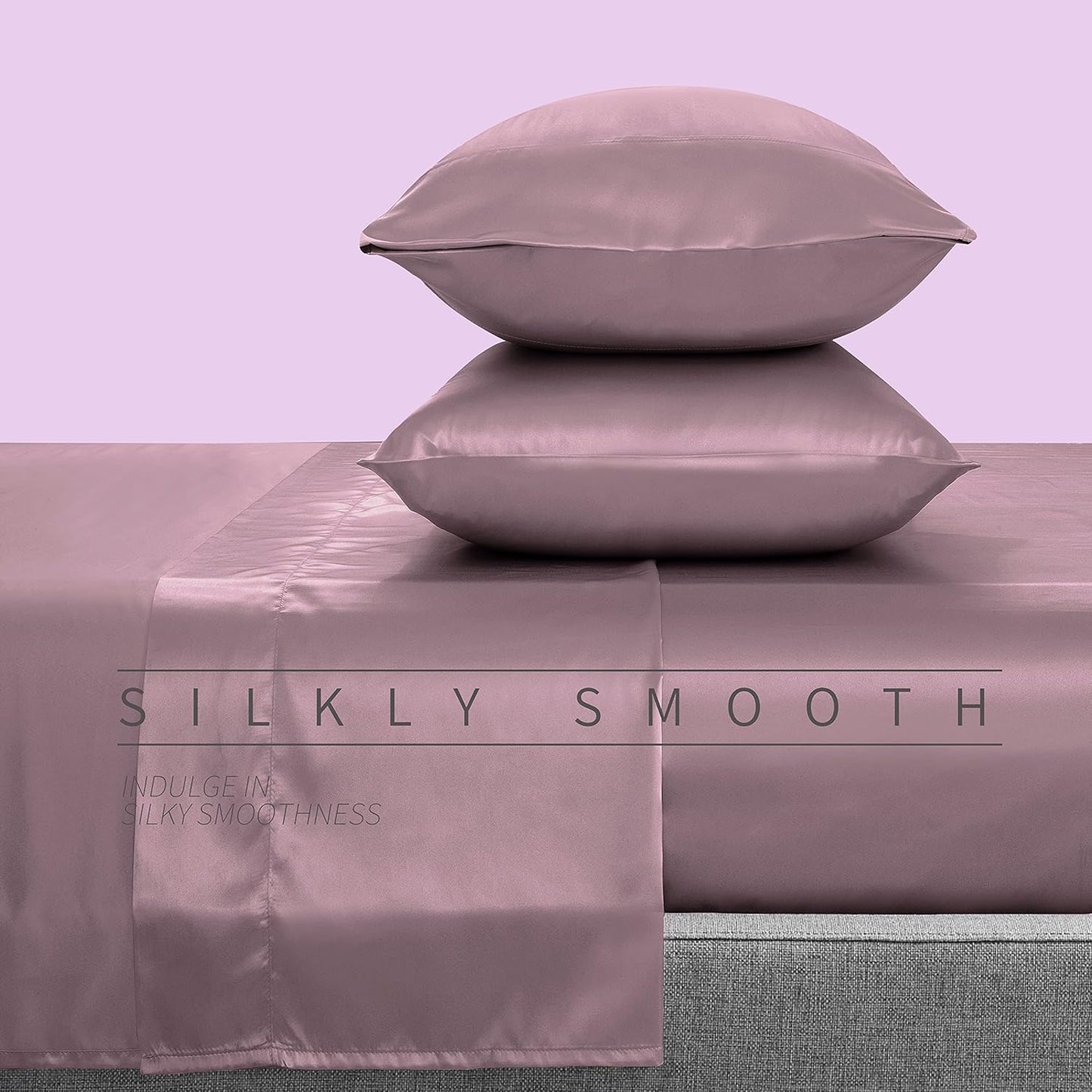 Satin Sheets Queen Size, 4 Pcs Silky Soft Satin Bed Sheets Queen Set with Deep Pockets, Extra Smooth & Luxurious Microfiber Sheet for Hair and Skin(Purple)