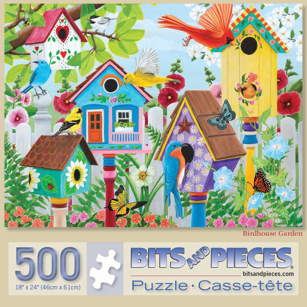 Jigsaw Puzzle Birdhouse Garden Colorful Flowers by Kathy Bambeck 500 Piece 18" X 24"