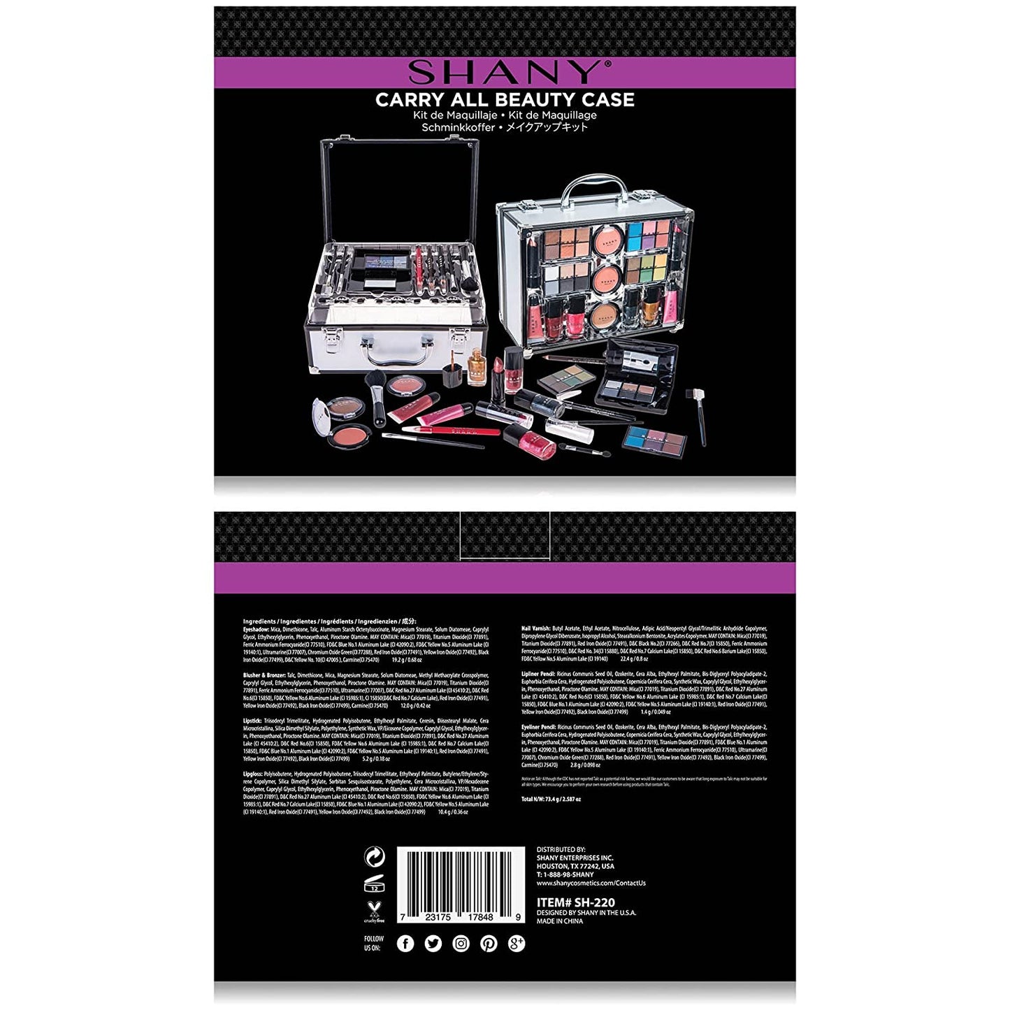 Carry All Trunk Makeup Train Case with Re-Usable Aluminum Beauty Storage Organizer Case. Make up Set with Eye Palettes, Blushes,Face Powders, Manicure, Pedicure and Cosmetics Brushes. GIFT SET