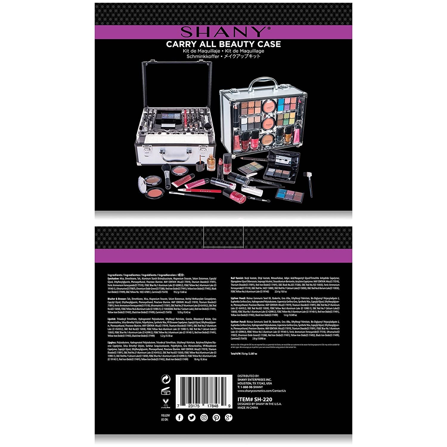 Carry All Trunk Makeup Train Case with Re-Usable Aluminum Beauty Storage Organizer Case. Make up Set with Eye Palettes, Blushes,Face Powders, Manicure, Pedicure and Cosmetics Brushes. GIFT SET