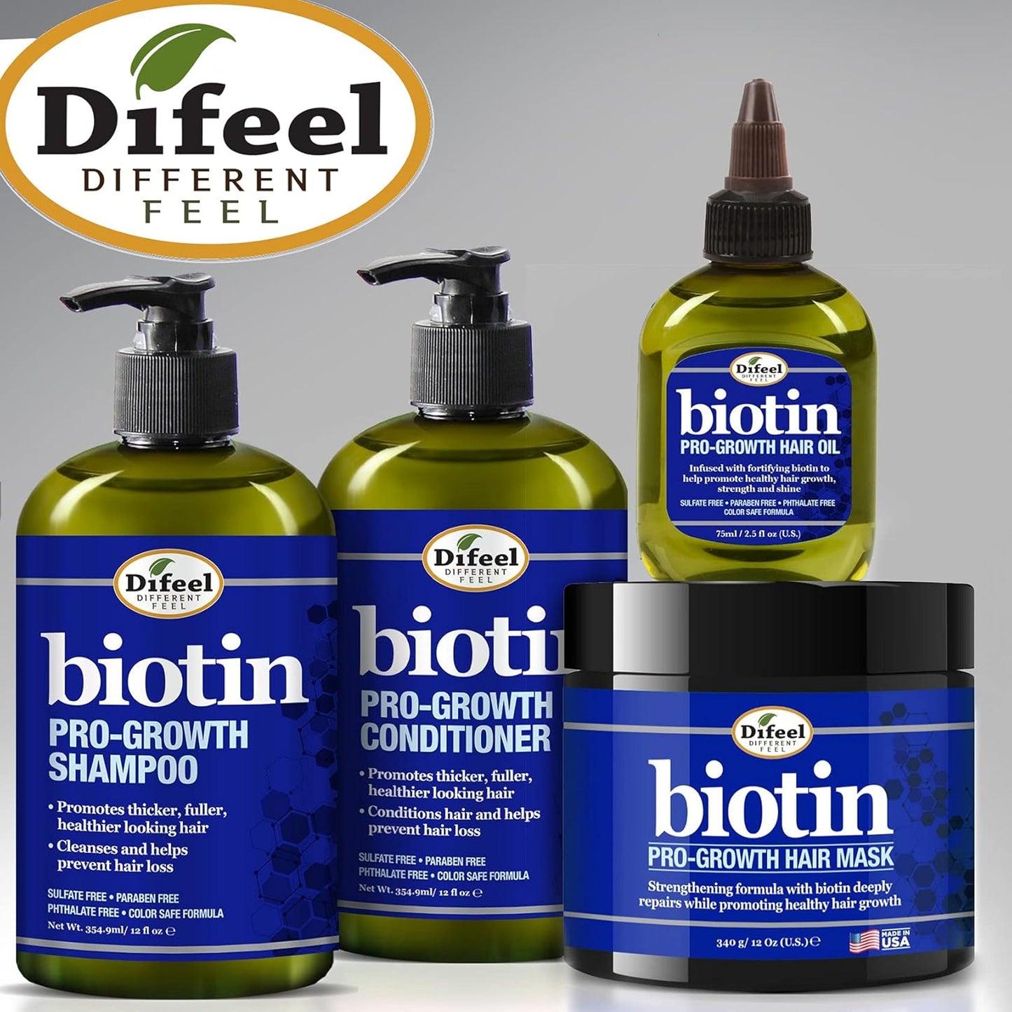 Biotin Pro-Growth 4-PC Hair Care Gift Set - Shampoo (12Oz), Conditioner (12Oz), Hair Oil (7Oz), and Hair Mask (12Oz)