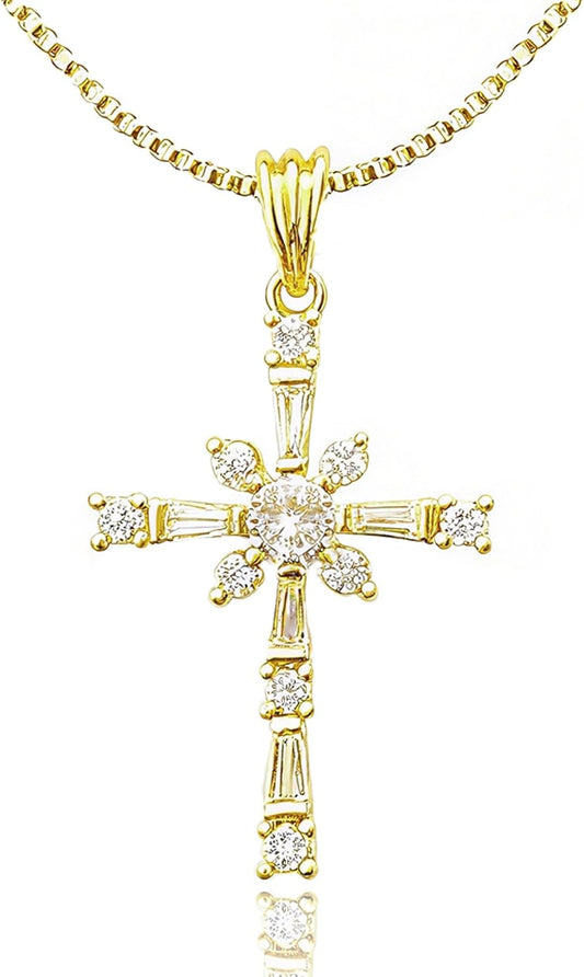 Cross Necklace for Women, 14K Gold Silver Plated Pendant Necklace, Diamond Cross