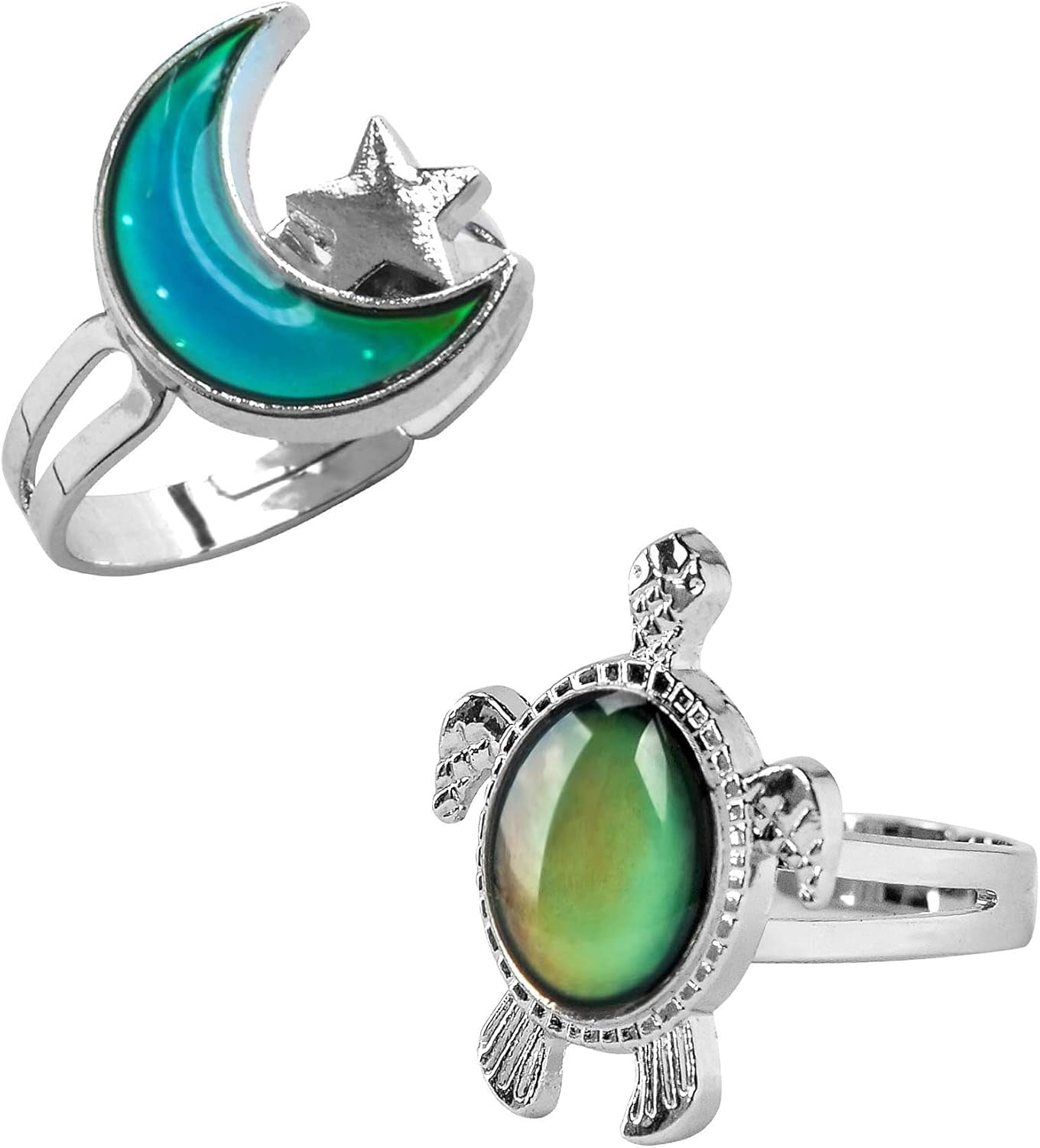 2 Pcs Mood Rings Turtle and Star Moon Adjusable Size Color Changing Ring for Kid