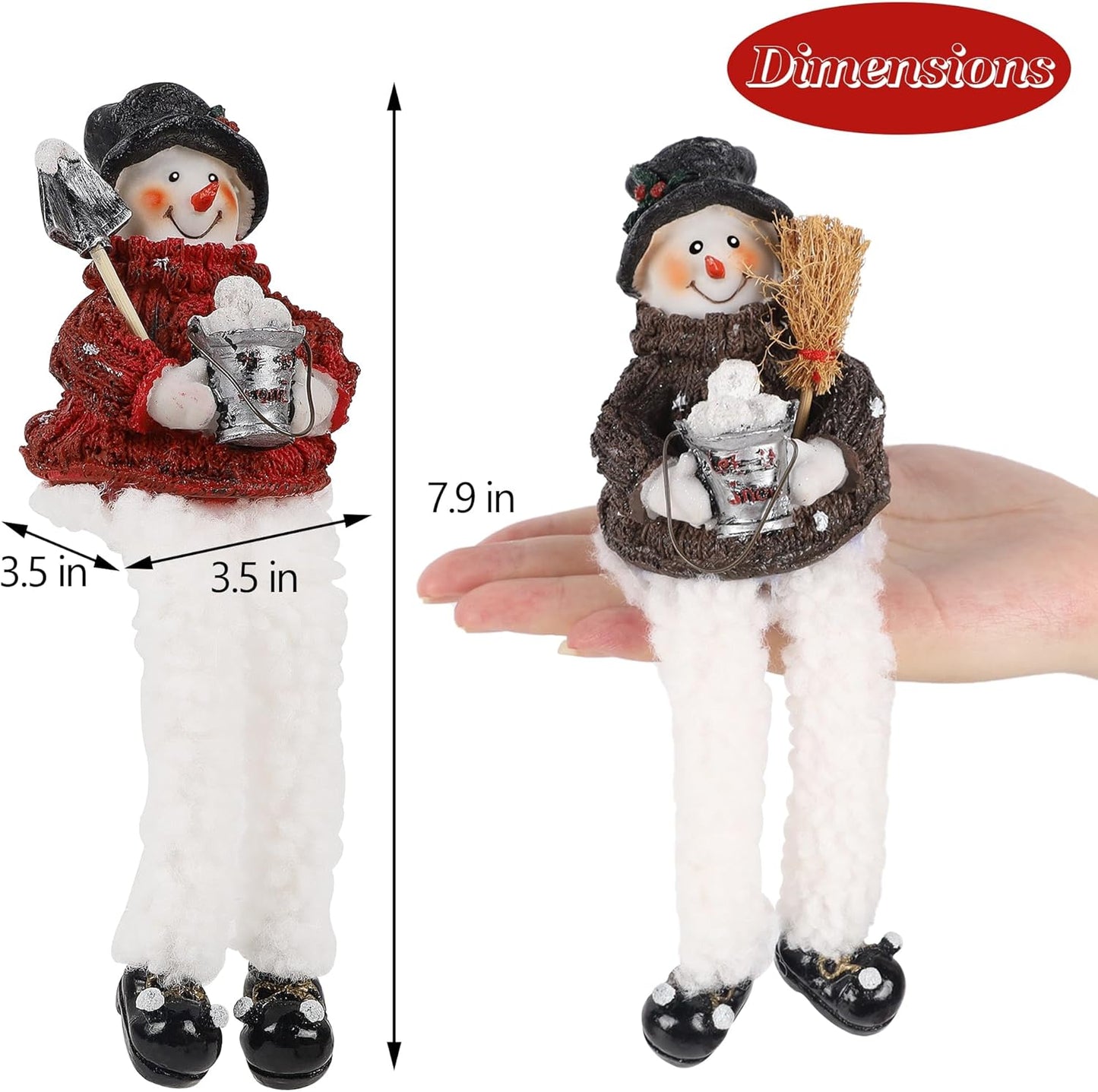 Resin Snowman Shelf Sitters with Plush Legs - 3 Pack Holiday Decor