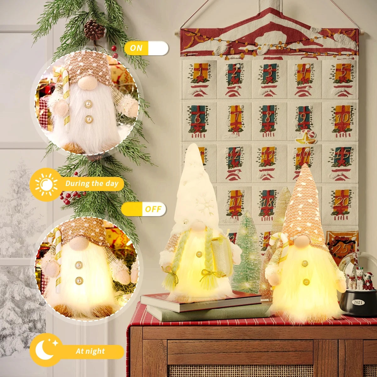 Christmas Decoration Gnomes Plush LED Gnomes Dwarf Elf Dolls for Christmas Party Table Room Decoration 2 Pack