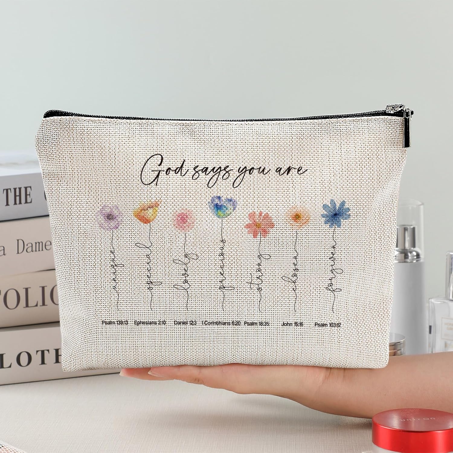 God Says You Are Cosmetic Bag, Inspirational Bible Verse Makeup Bag, Christian Gifts, Floral Bible Verse Makeup Case, Affirmations Gifts, Encouragement Gifts, Friend Gifts
