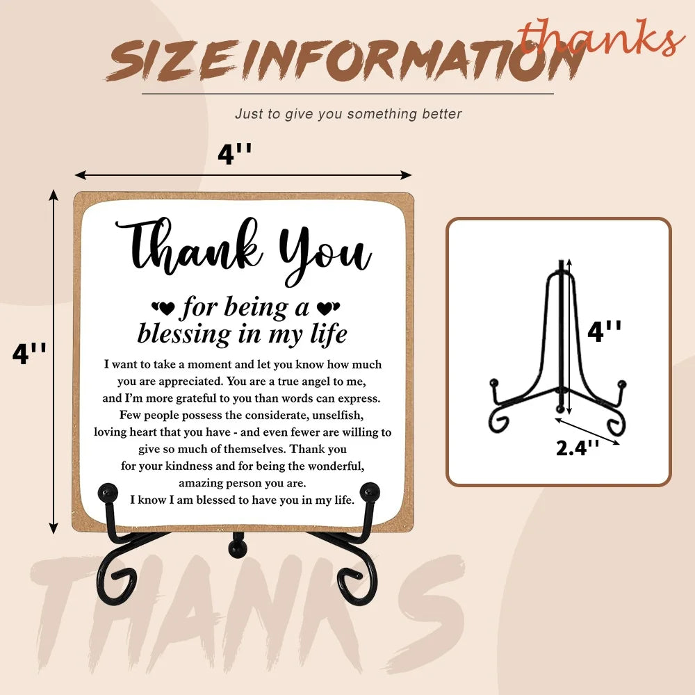 Gratitude Wooden Plaque, Heartfelt Thank You Gift for Women, Men, Friends, and Mom, Desk Decor for Family, Coworkers, Teachers, and Loved Ones