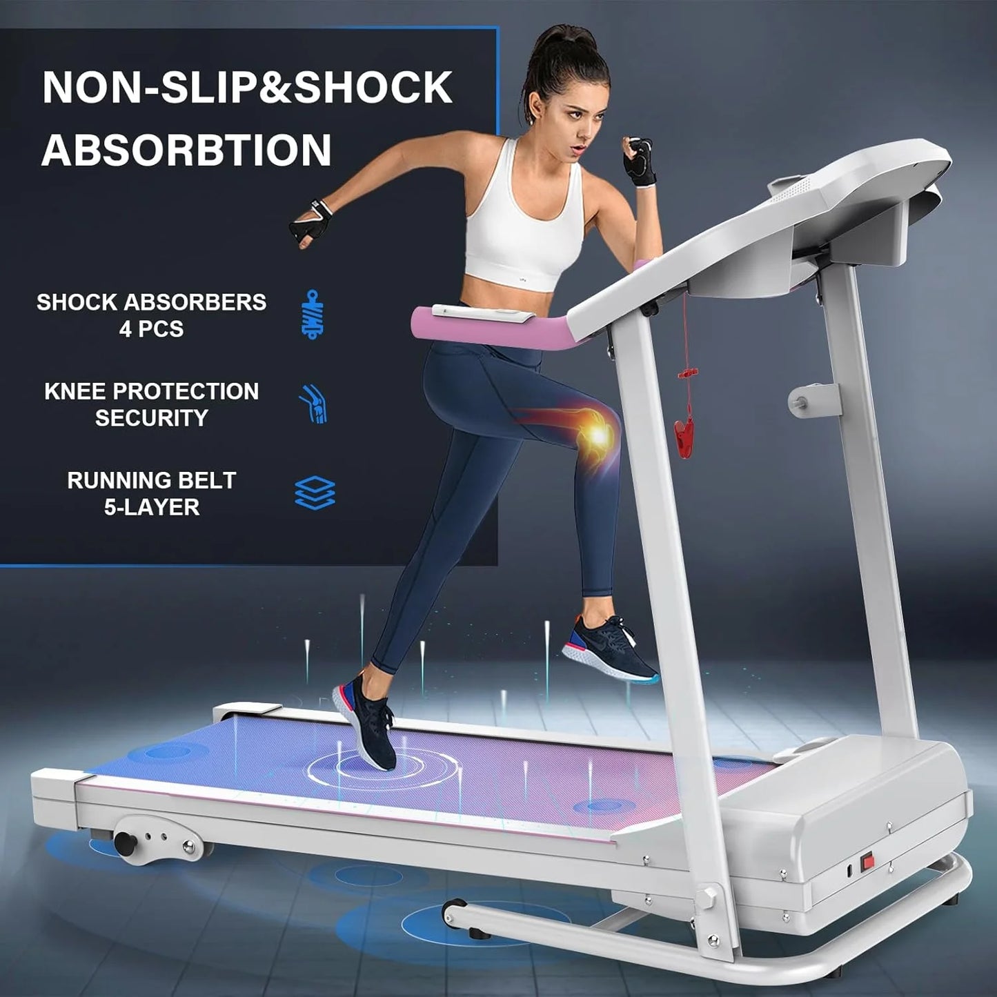 2.5 HP Foldable Electric Treadmill Running Machine with 3 Pre-Set Programs 7.4 MPH Max Speed LCD Display for Home Use Walking Treadmill