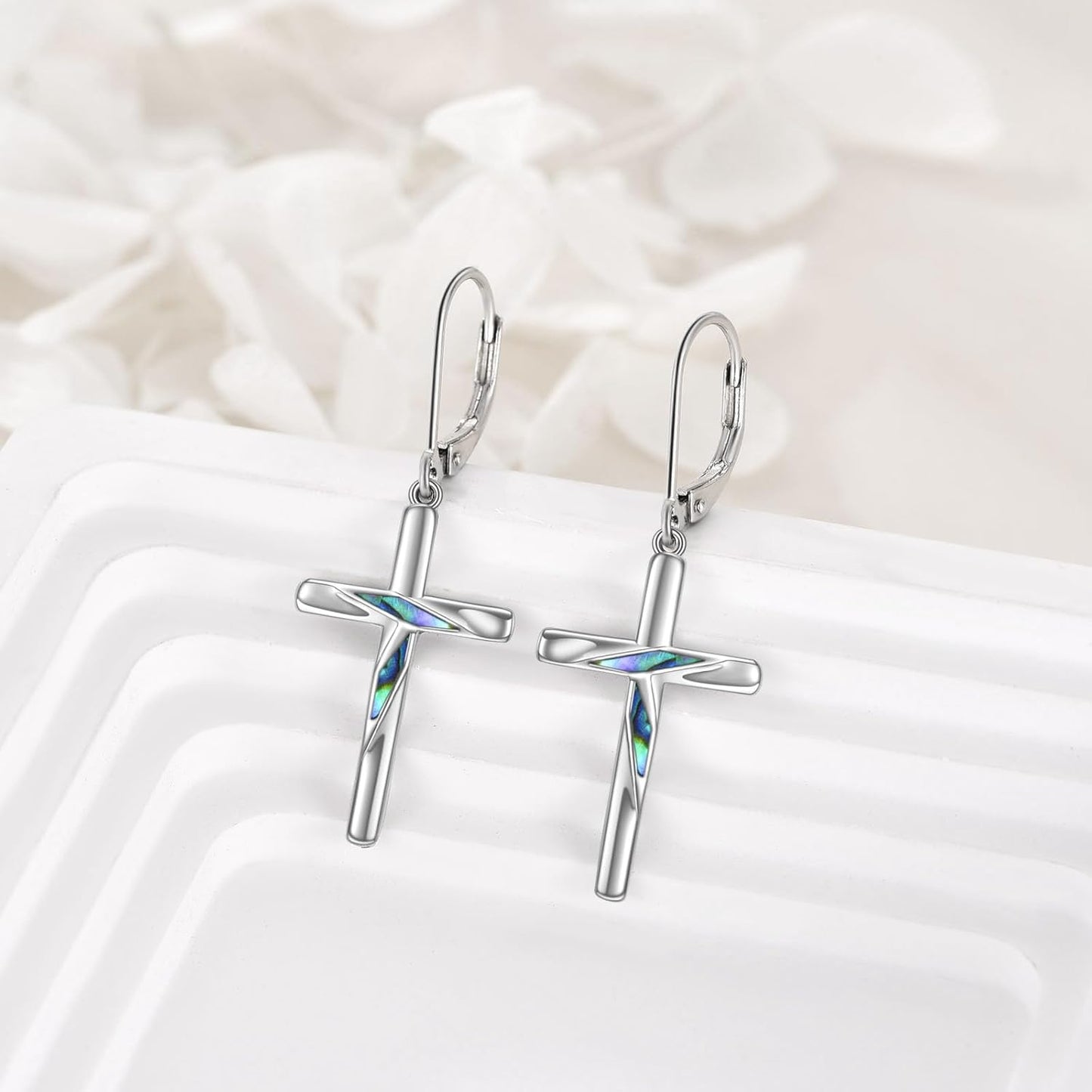 Cross Earrings Sterling Silver Rose Flower Cross Dangle Earrings Jewelry Gifts for Women