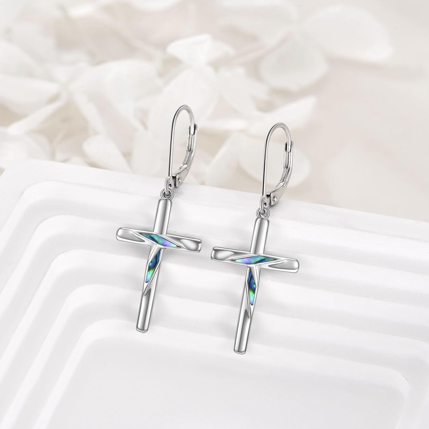 Cross Earrings Sterling Silver Rose Flower Cross Dangle Earrings Jewelry Gifts for Women