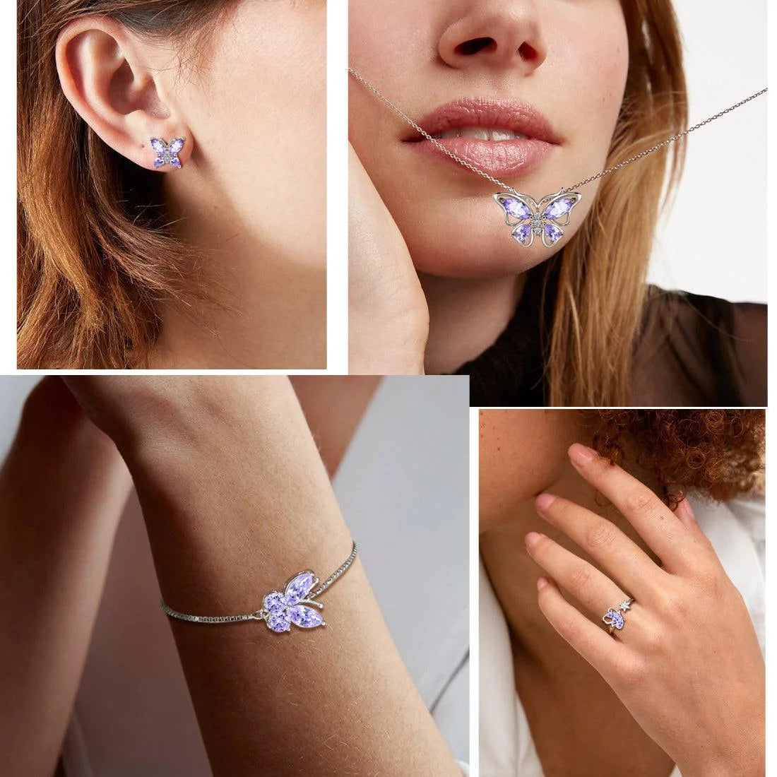 Purple Butterfly Jewelry Alexandrite June Birthstone Jewelry Set Fine Necklace/Earrings Sterling Silver Women Birthday Mother'S Day Xmas Gifts