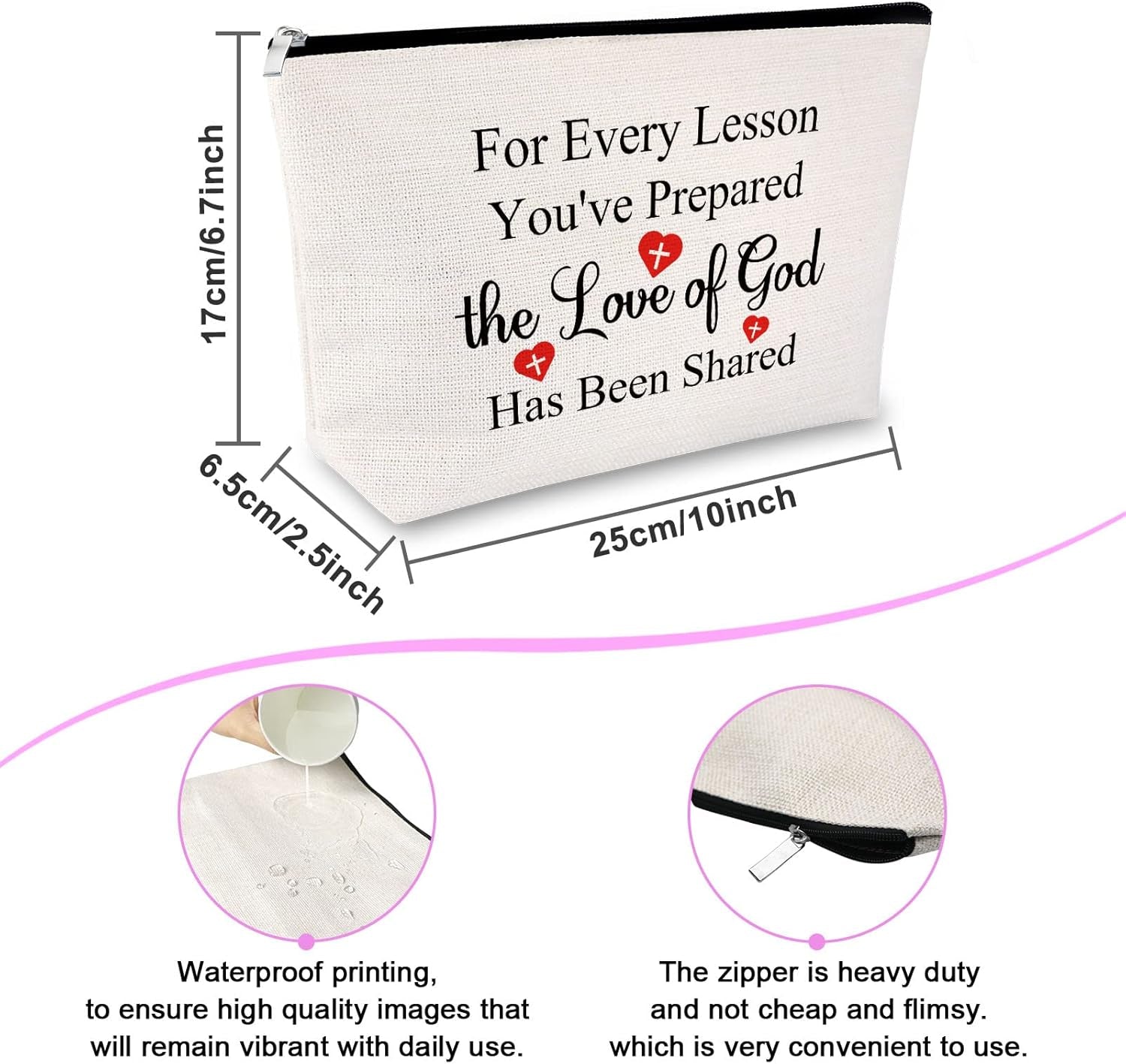 Sunday School Church Teacher Gifts Makeup Bag Religious Christian Gifts for Women Bible Verse Cosmetic Bag Thanksgiving Appreciation for Christian Teacher'S Day Christmas Retirement Travel Pouch