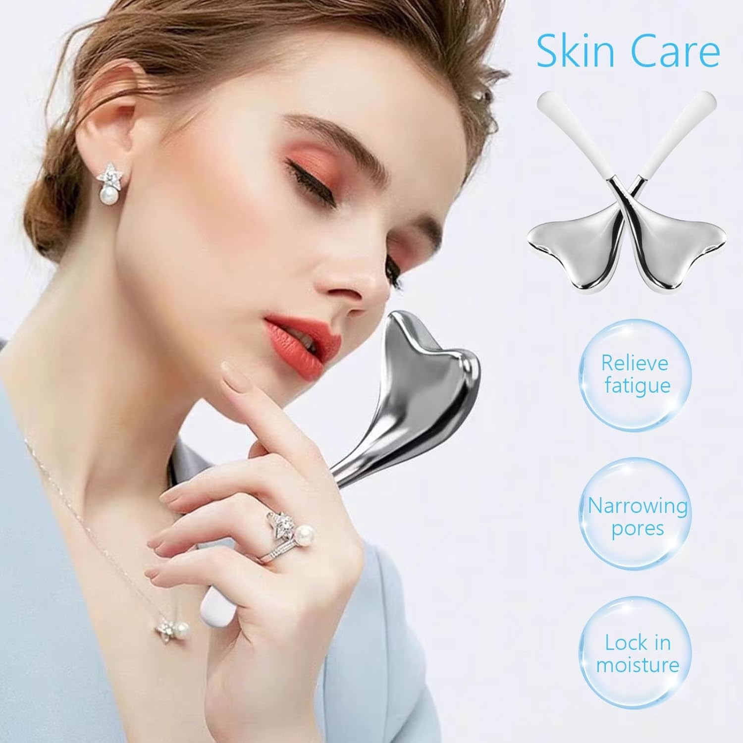 Face Massager Skin Care Ice Globes for Face Stainless Steel Face Beauty Tools V-Shaped Gua Sha Facial Tools for Women Esthetician Supplies Cooling Spa Globes with Storage Case, Ice Roller