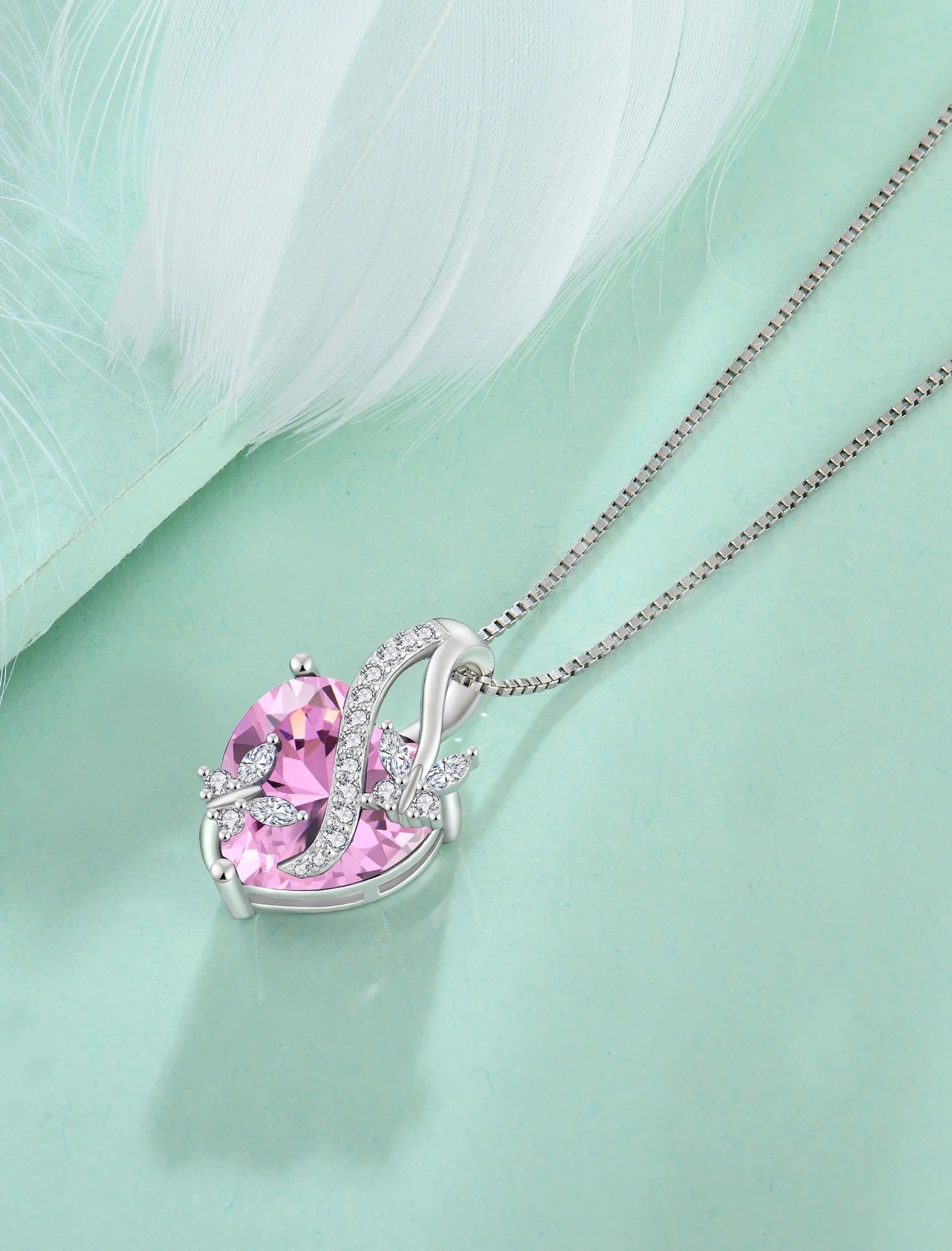 Infinite Heart Pendant Sterling Silver Butterfly Necklace for Women Jewelry Gift with Birthstone October Created Pink Tourmaline