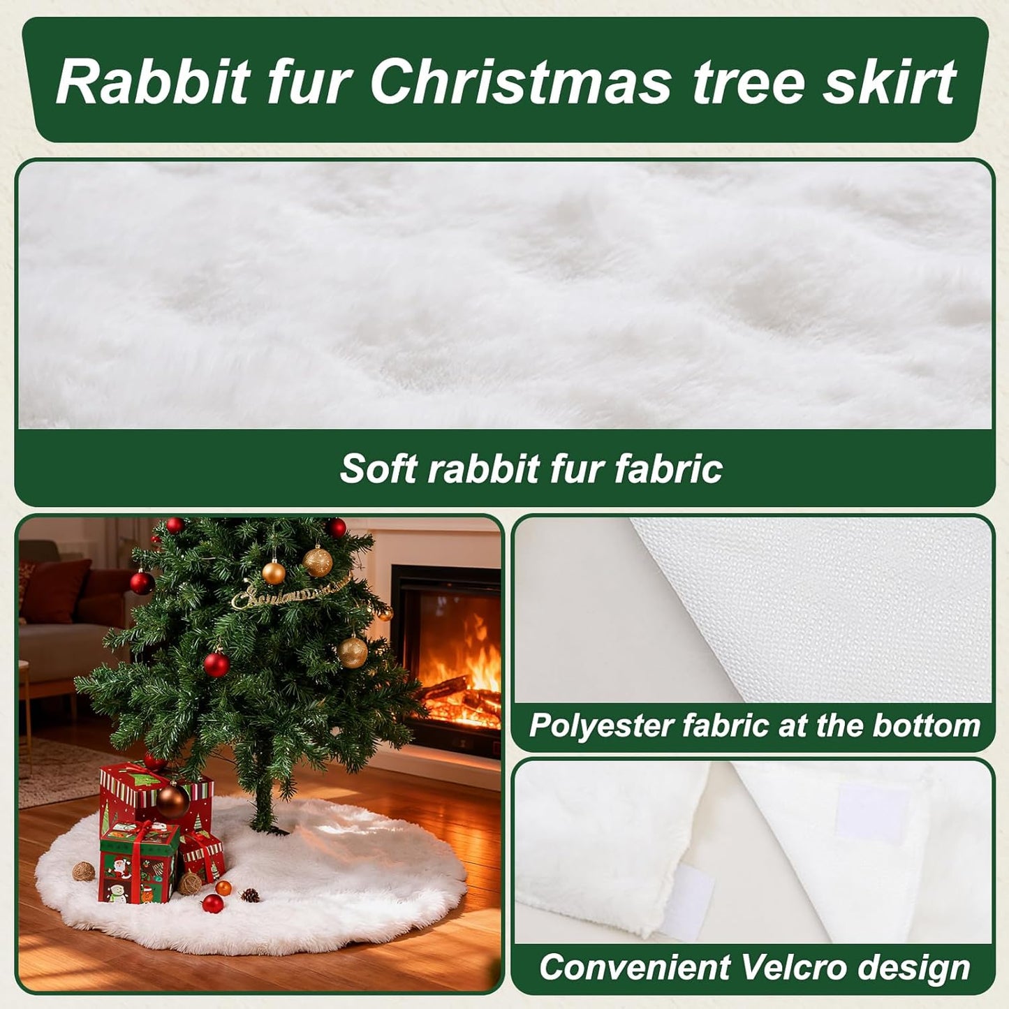 35-Inch White Rabbit Fur Christmas Tree Skirt for Holiday Decor
