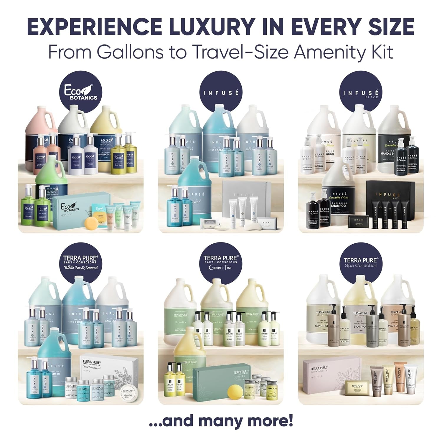 Spa Collection Amenity & Accessory Kit |0.85 Oz Travel Size Shampoo, Conditioner, Lotion, Body Wash, 2 Soap Bars, Shave & Dental Sets, Make-Up Remover Wipes, & Vanity Kit | 15 Sets/Case