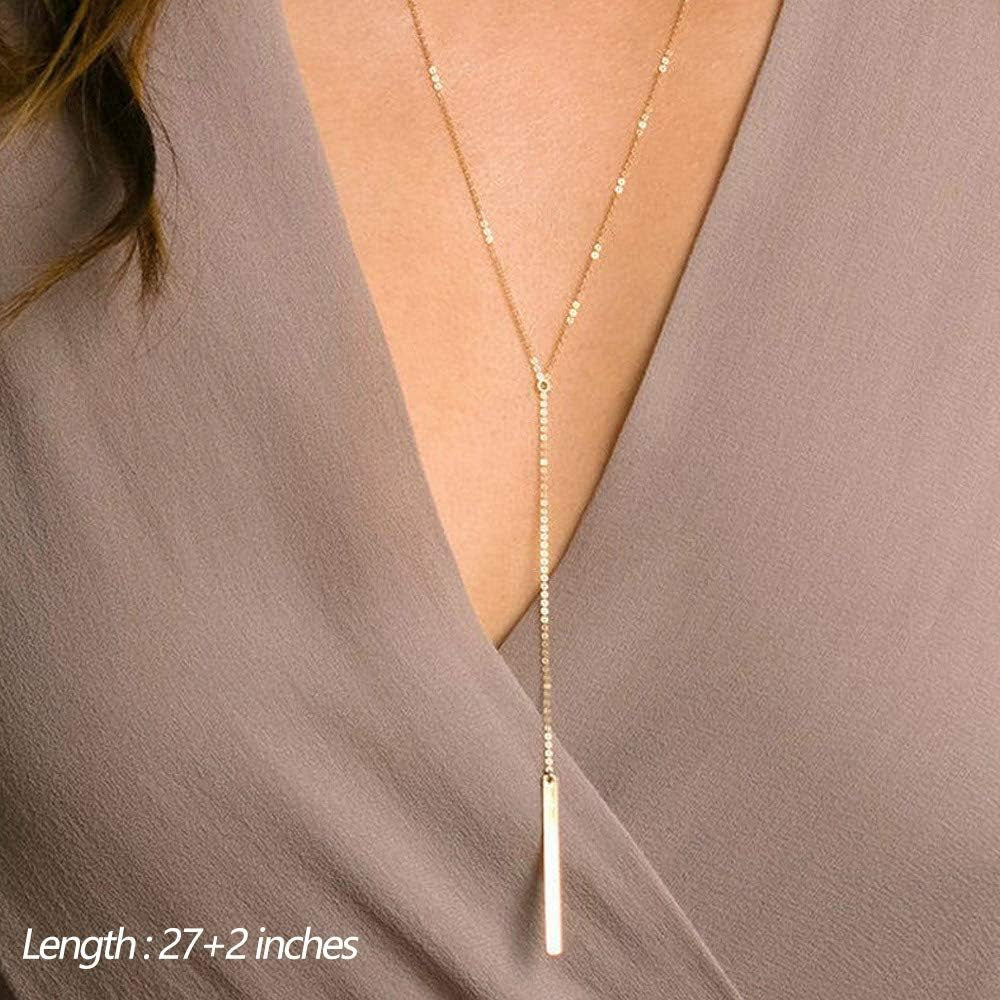 Dainty Layered Choker Necklace, Handmade Y Pendant Necklace Multilayer Bar Disc Necklace Adjustable Layering Choker Necklaces for Women