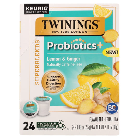 Lemon & Ginger + Probiotics K-Cup Pods for Keurig, Caffeine Free Herbal Tea, 24 Count