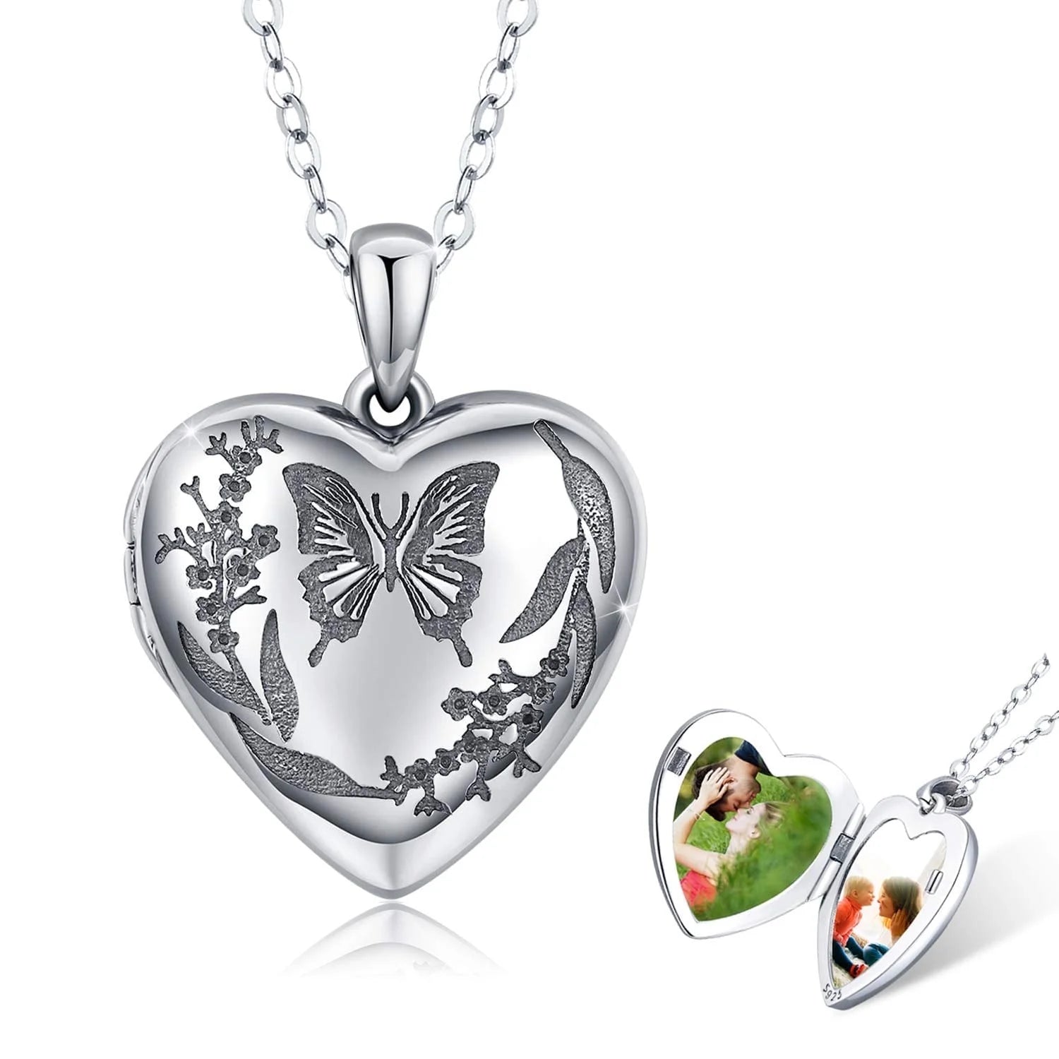 Butterfly Locket Necklace 925 Sterling Silver Heart Locket Necklace That Holds Pictures Memorial Necklace Locket Jewelry Gifts for Women