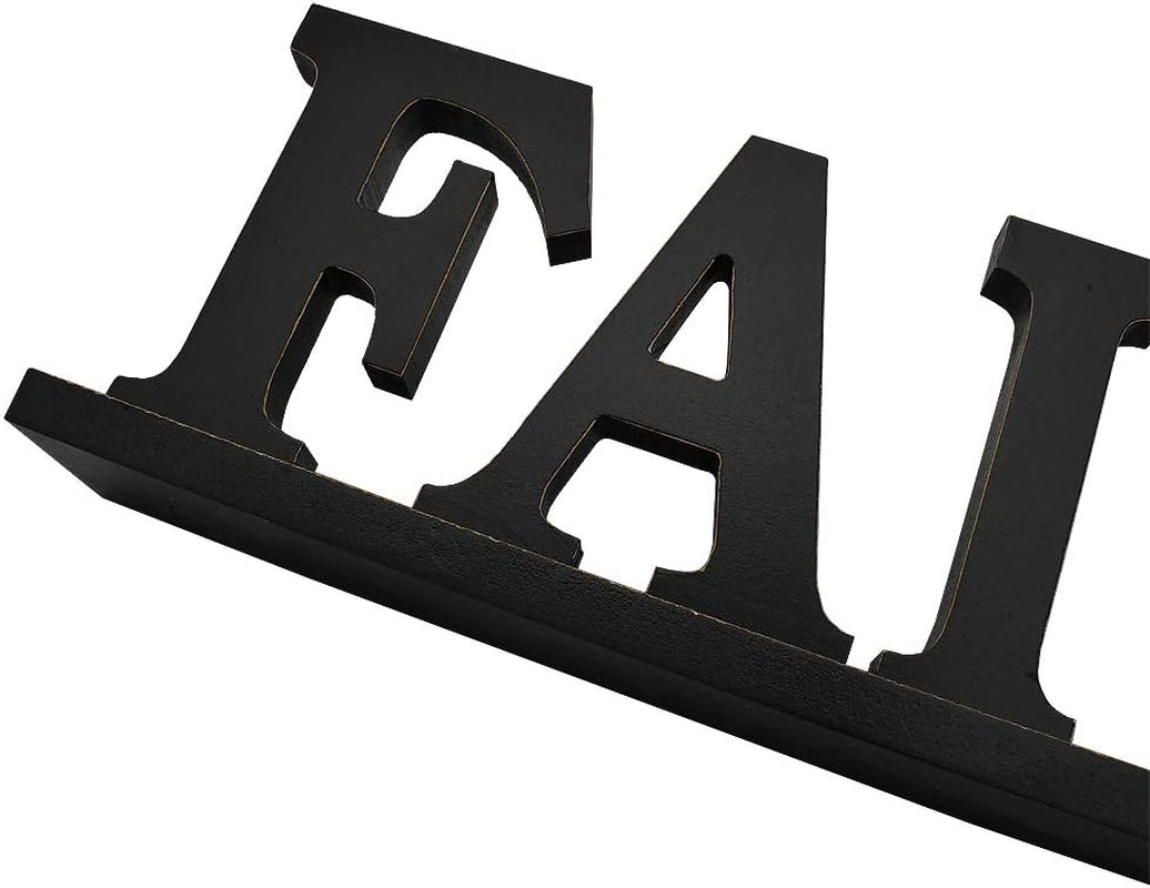 Rustic Wooden Faith Sign for Home Decor - Freestanding Tabletop Decor, 16.2" X 4.85" Black Faith Block Letters