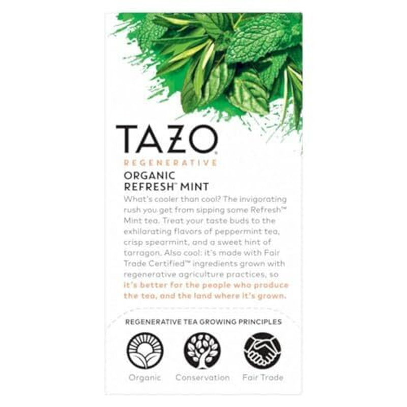 Tazo Refresh Mint Herbal Tea Bags Caffeine Free Peppermint Spearmint 96 Count