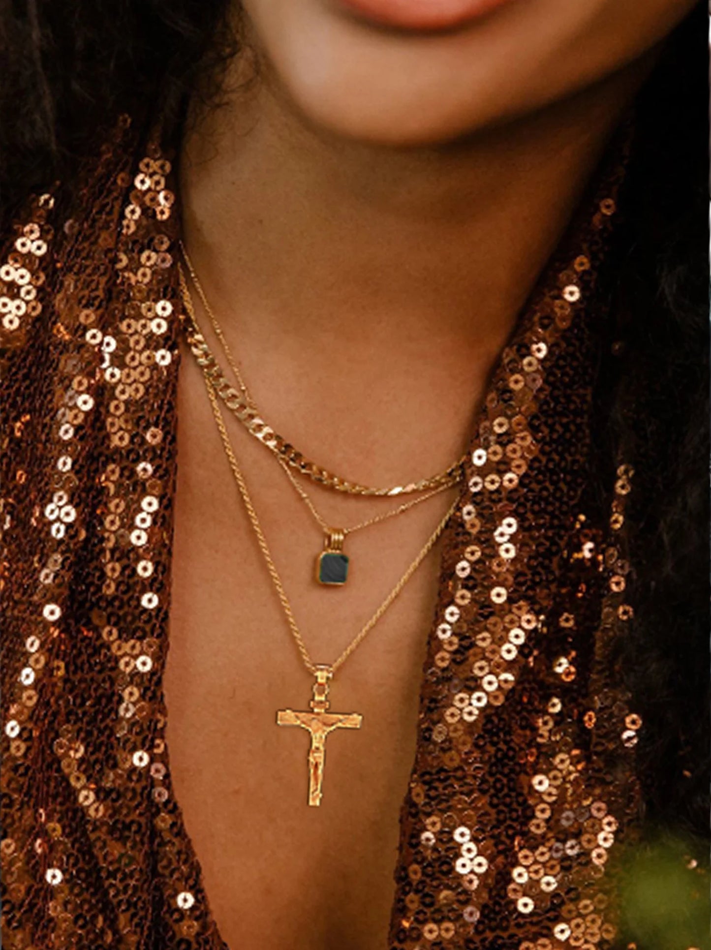 INRI Cross Pendant Crucifix Necklace Mens Gold Plated Religious Catholic Christian Neck Chains Jewelry Gift for Women Mom Birthday