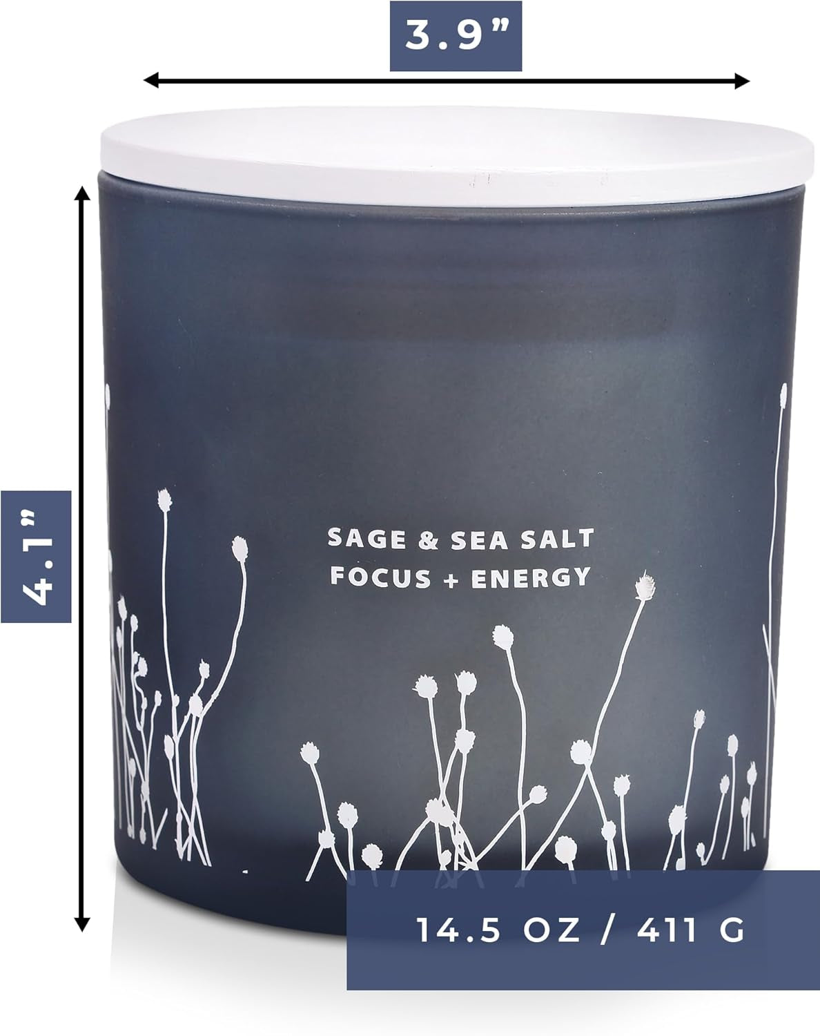 White Sage Sea Salt 3 Wick Candle - Large Soy Scented Candle 14.5 Oz - Sage Candle for Cleansing House - Aromatherapy Energy Cleansing Sage Scented Candles for Women & Men