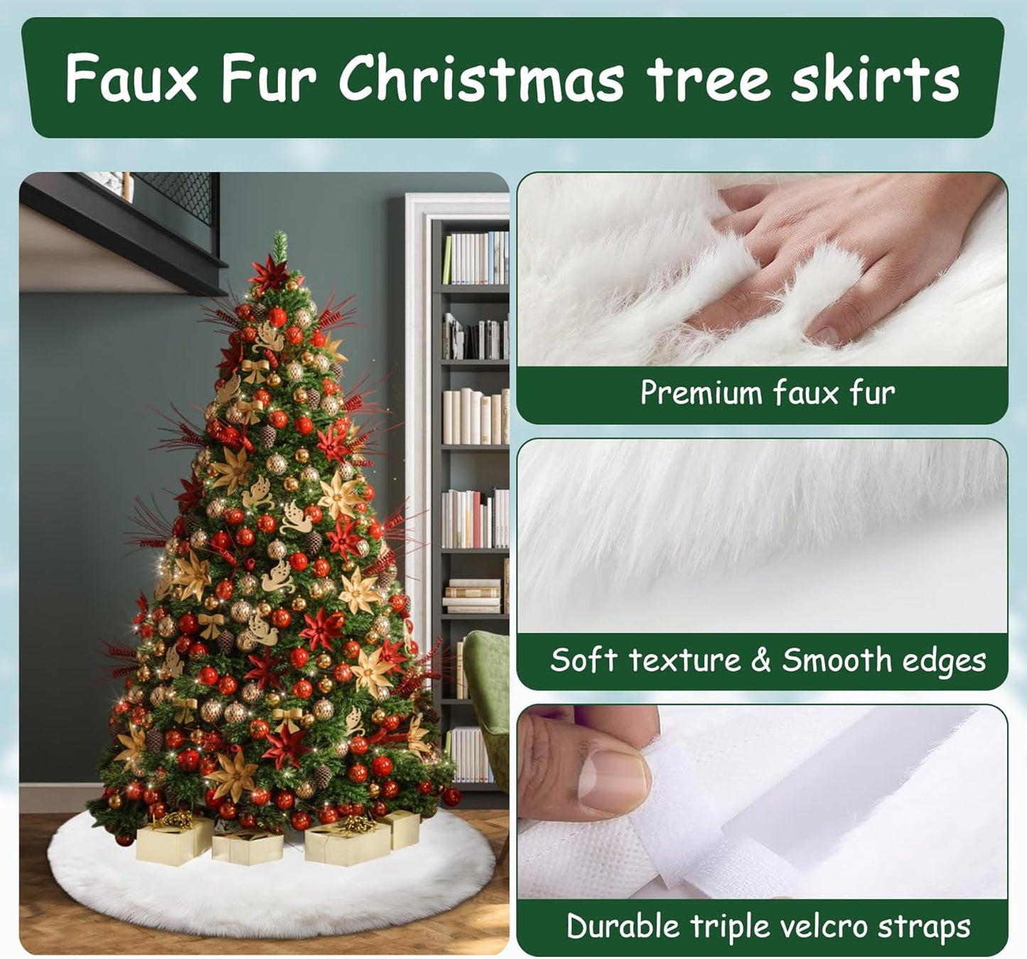 48-Inch White Faux Fur Christmas Tree Skirt for Holiday Decor