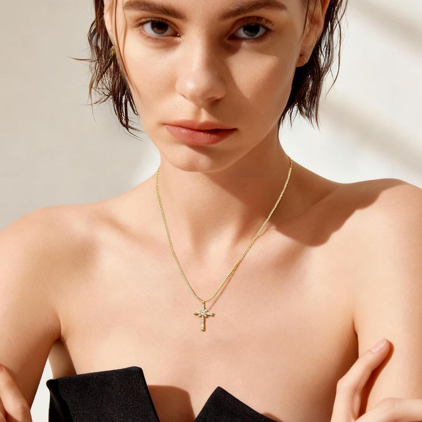 Cross Necklace for Women, 14K Gold Silver Plated Pendant Necklace, Diamond Cross