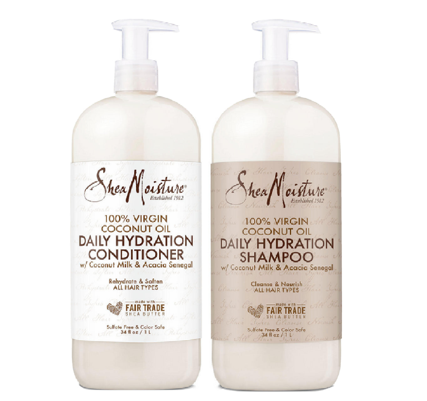 Shea Moisture 100% Virgin Coconut Oil Daily Hydration Shampoo & Conditioner 34Oz