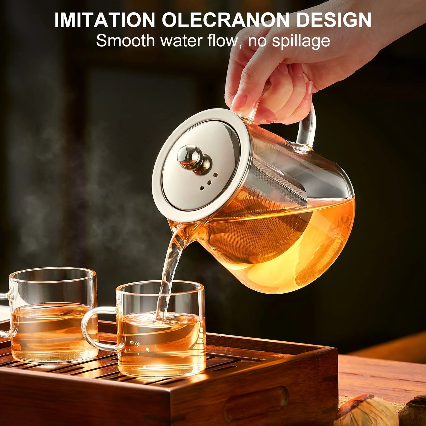 32Oz/ 950ML Borosilicate Glass Stovetop Teapot with Removable 18/8 Stainless Steel Inf for Blooming & Loose Leaf Tea, Camping & Travel