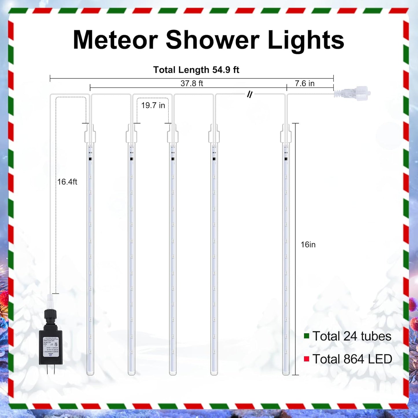 Outdoor Meteor Shower Lights, 24 Tubes 864 LED Waterproof Holiday Decor