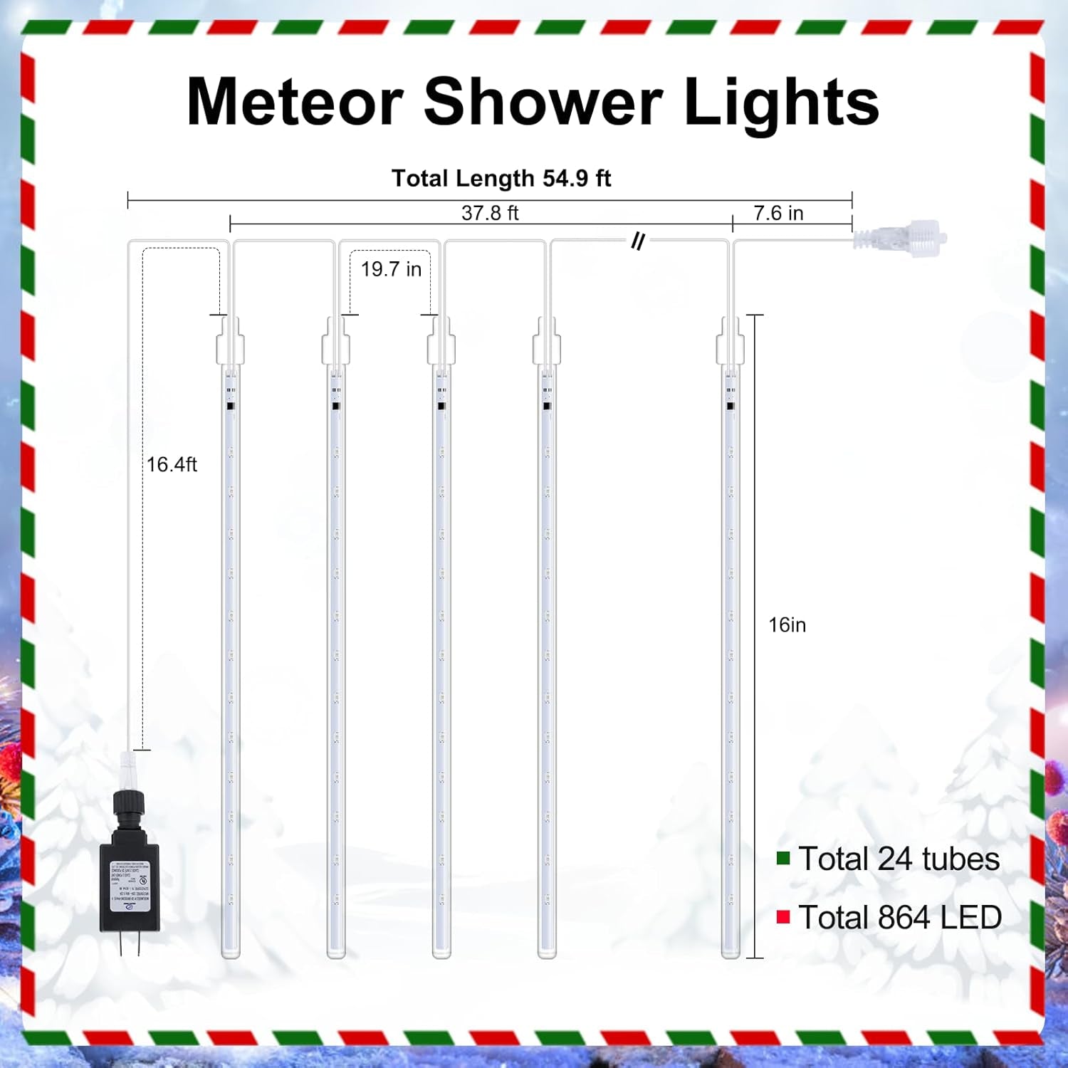 Outdoor Meteor Shower Lights, 24 Tubes 864 LED Waterproof Holiday Decor