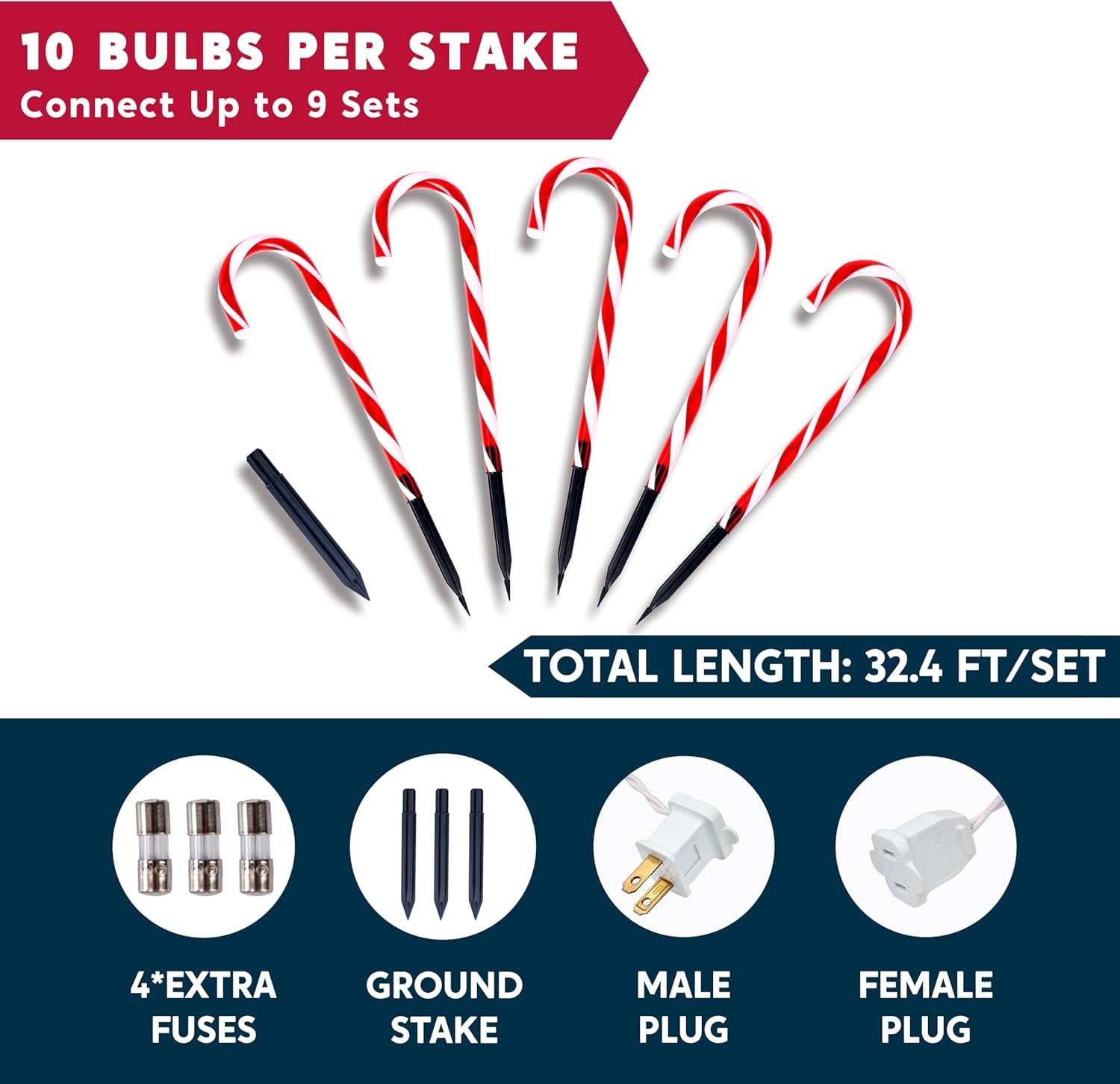 12 Pcs Christmas Candy Cane Pathway Lights for Outdoor Holiday Decor