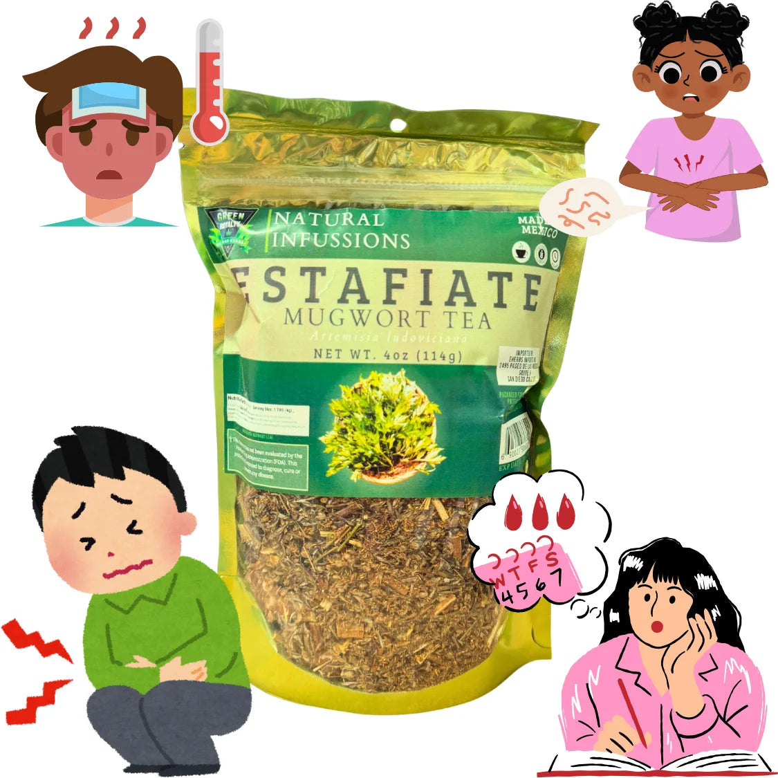 Mugwort Herbal Tea, 4Oz, Decaffeinated, Loose Leaf, Fat-Free