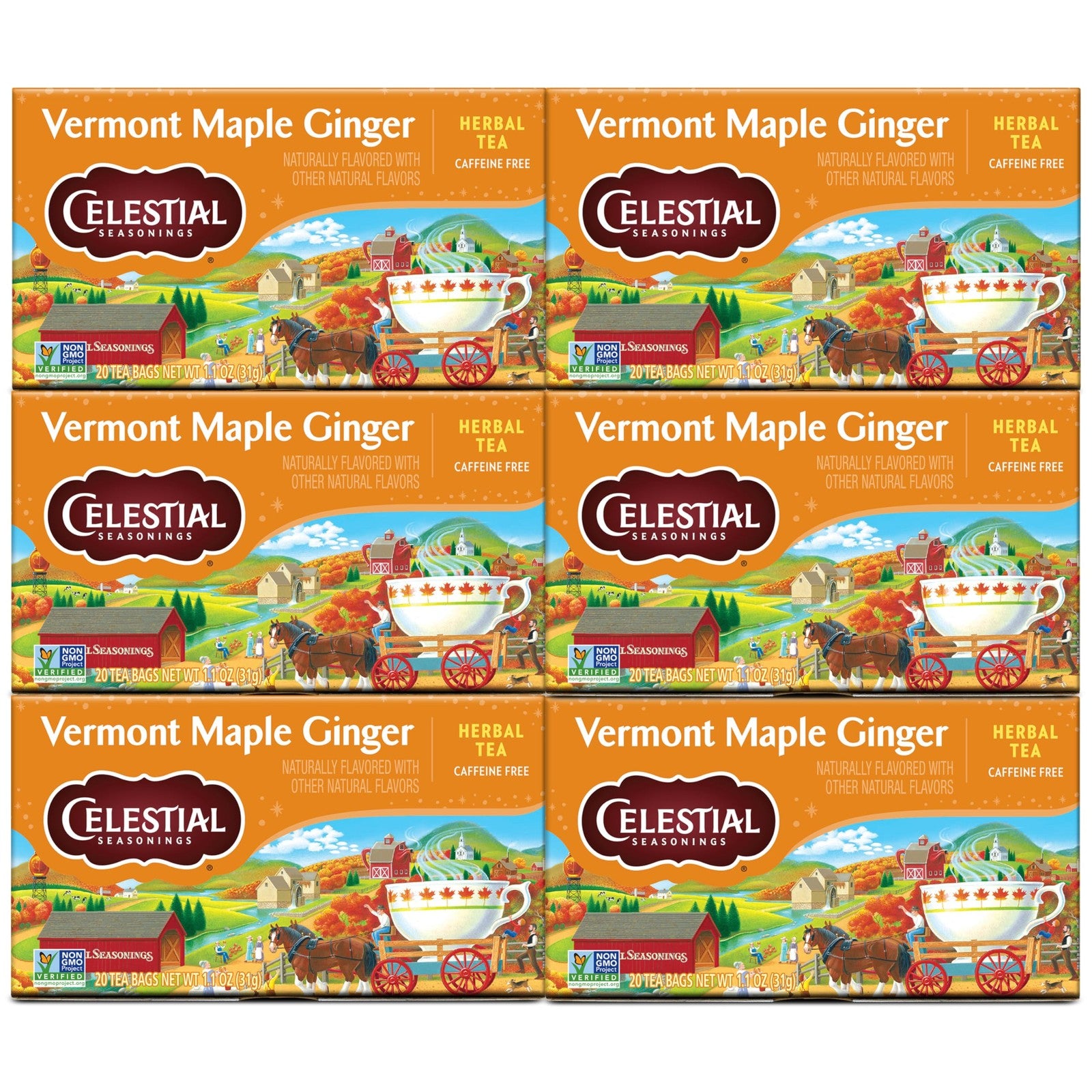 Celestial Seasonings Vermont Maple Ginger Herbal Tea 6 Boxes 20 Count Each