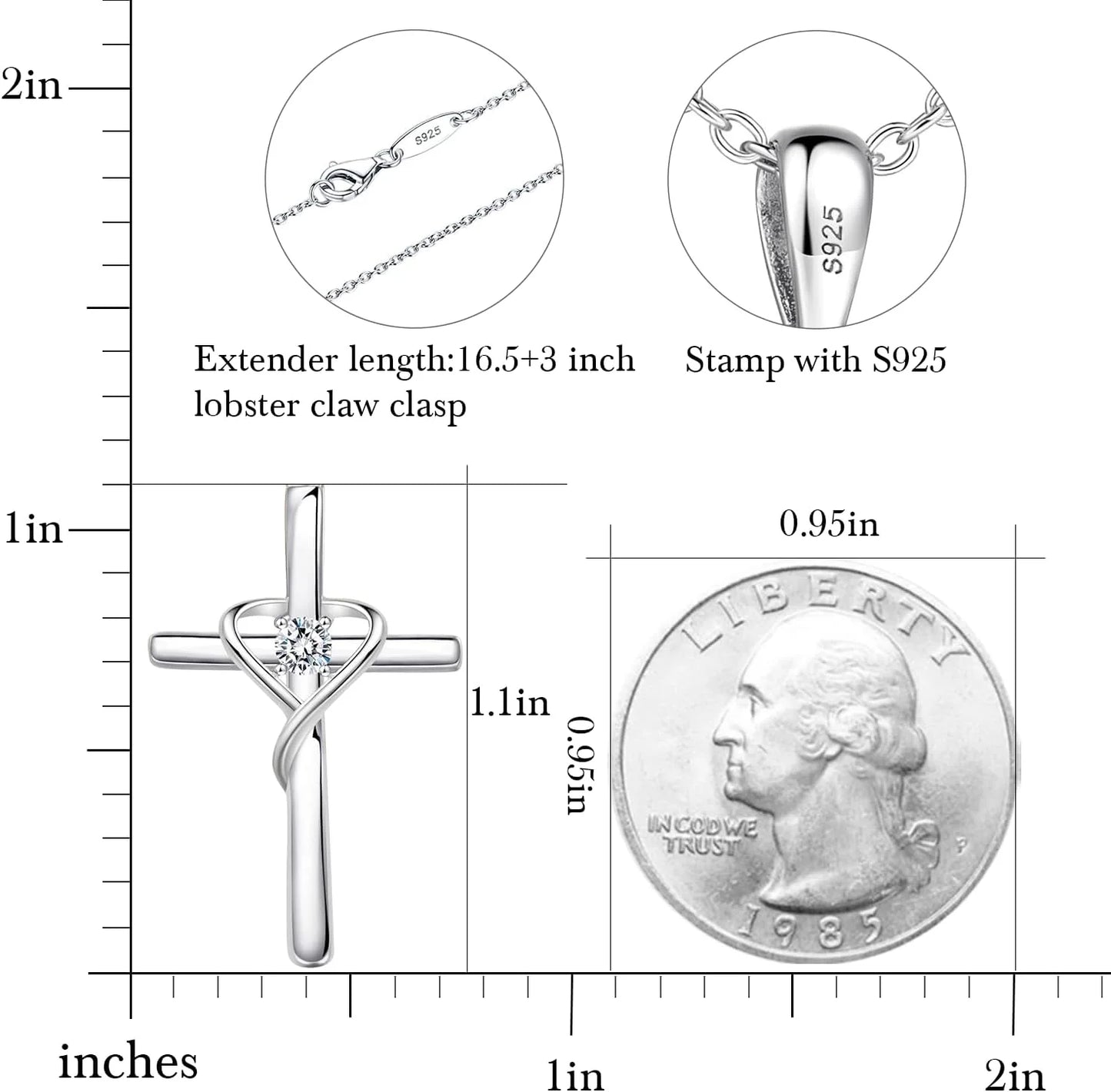 925 Sterling Silver Cross Necklace for Women Men 5A CZ Birthstone Necklaces 14K Gold Plated or Rose Gold Necklace for Easter or Mother'S Day