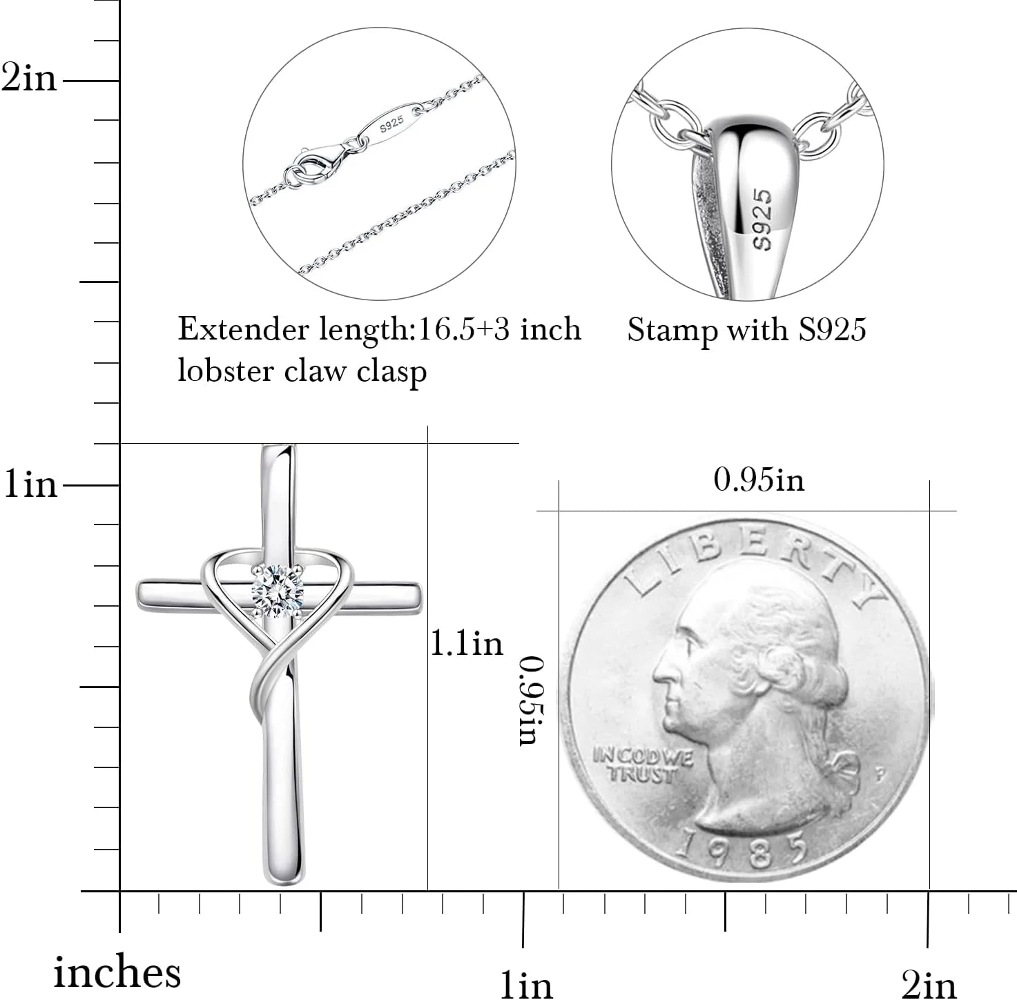 925 Sterling Silver Cross Necklace for Women Men 5A CZ Birthstone Necklaces 14K Gold Plated or Rose Gold Necklace for Easter or Mother'S Day