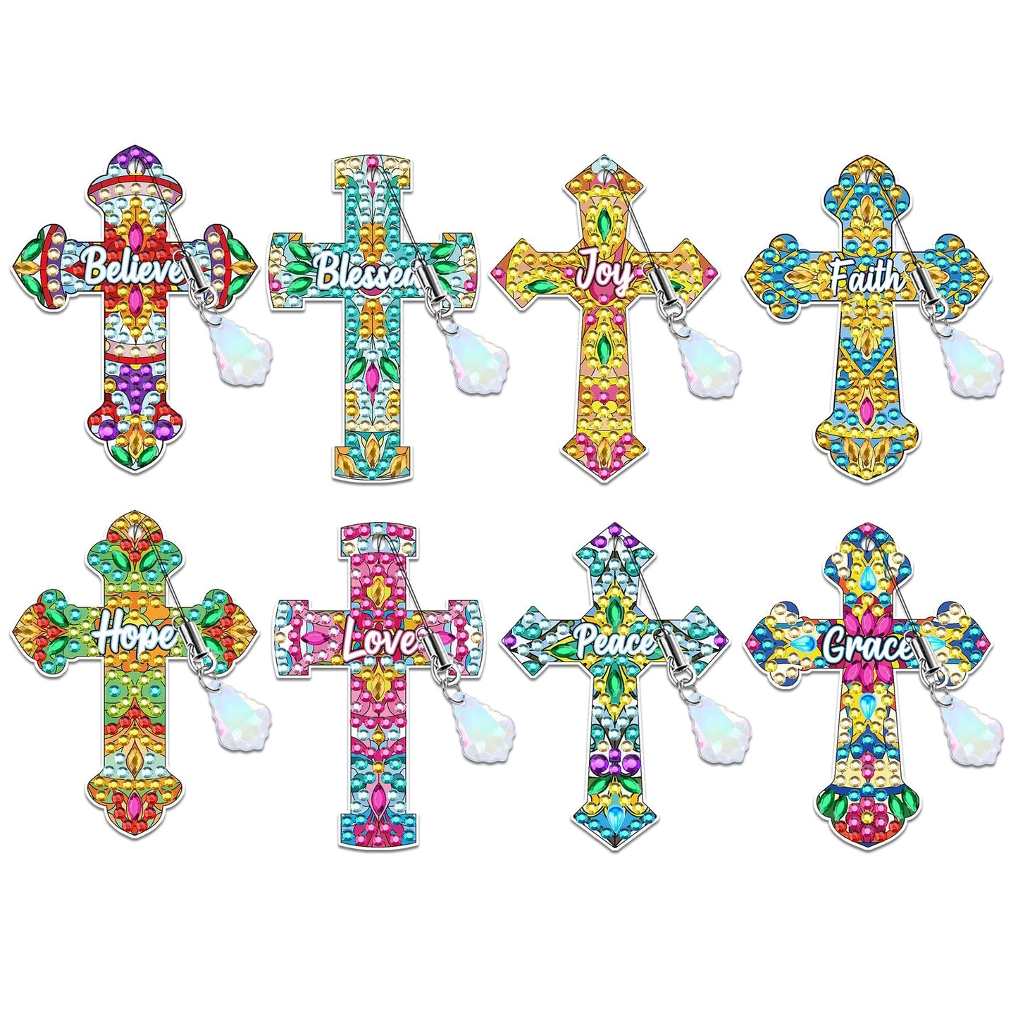 Cross Diamond Art Bookmark Kit: 8 Pcs Christian Bookmarks with Pendant