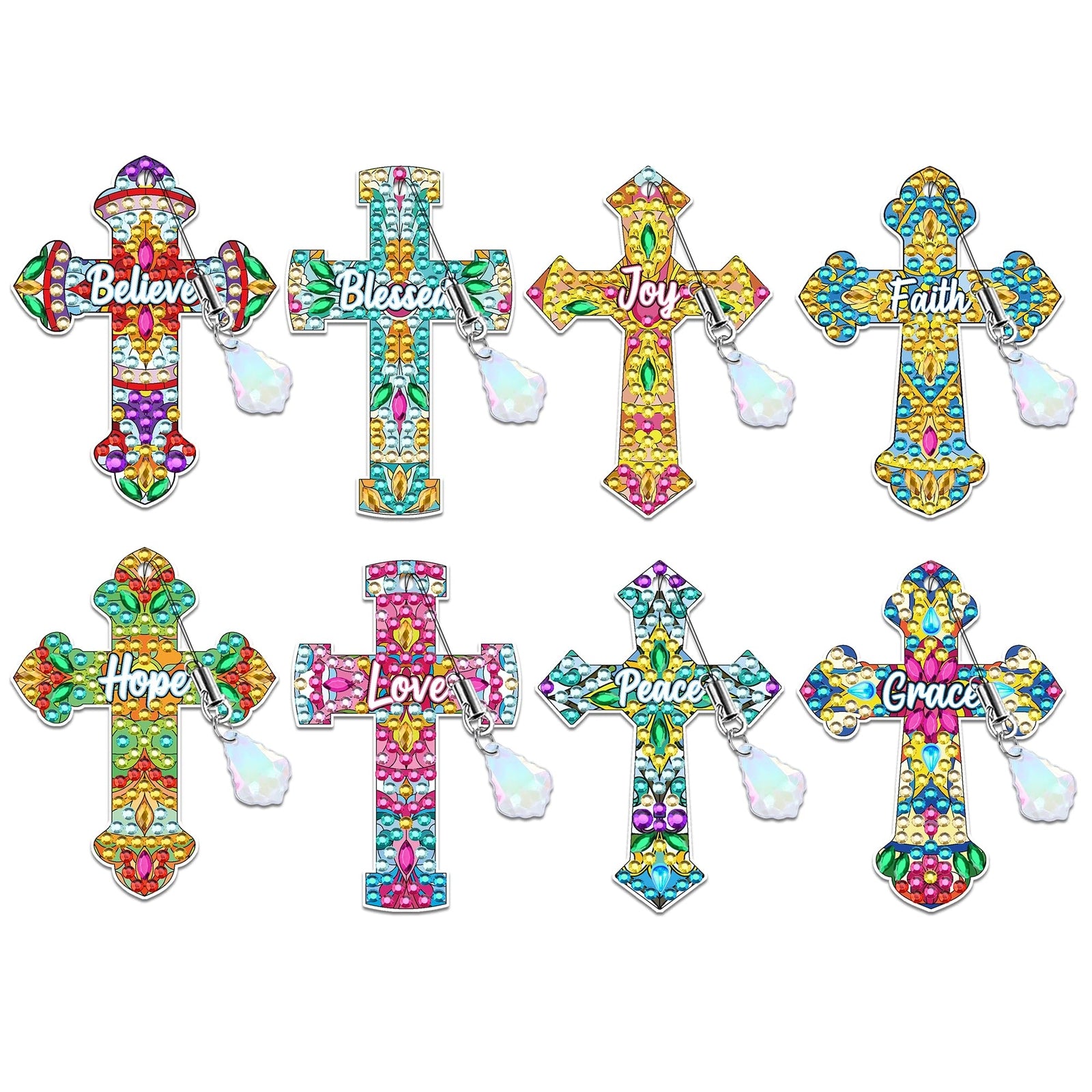 Cross Diamond Art Bookmark Kit: 8 Pcs Christian Bookmarks with Pendant