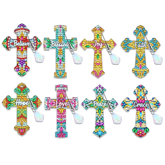 Cross Diamond Art Bookmark Kit: 8 Pcs Christian Bookmarks with Pendant