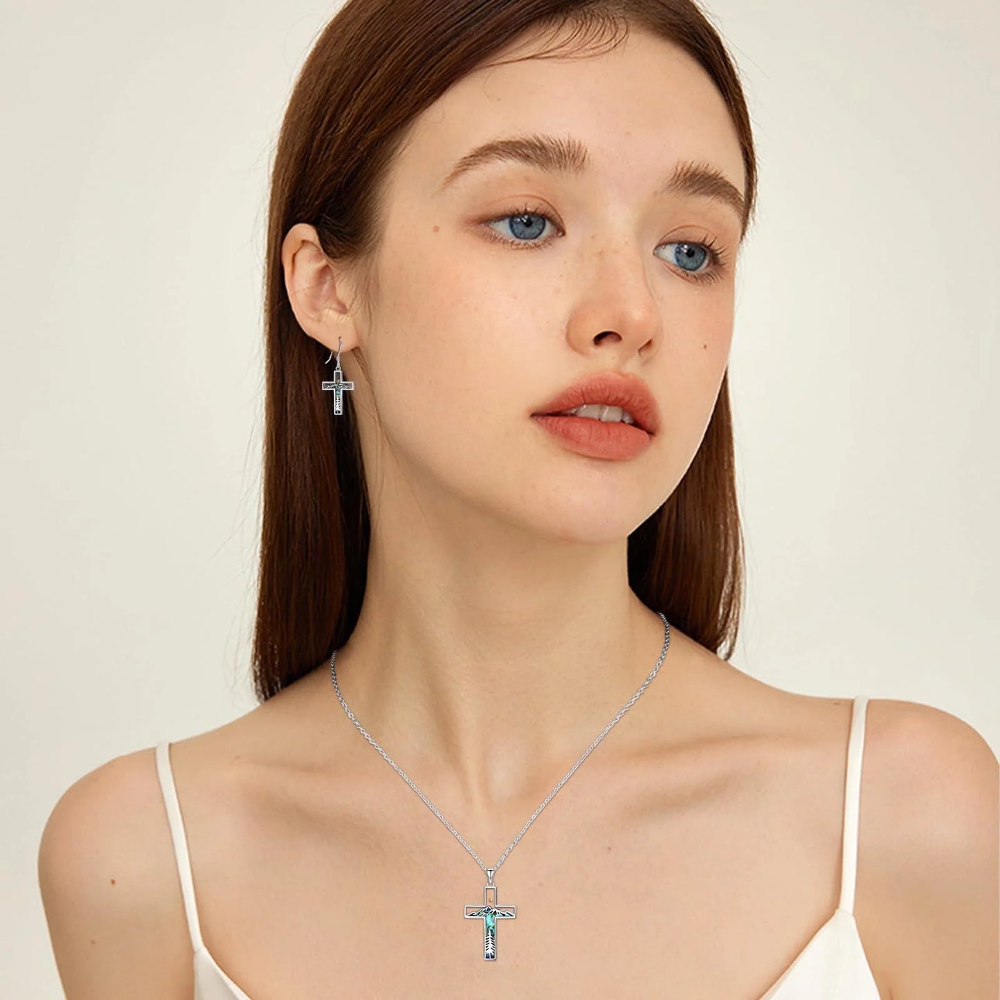 Corss Necklace for Women 925 Sterling Silver Abalone Mountain Mustard Seed Pendant Nature Jewelry Faith Gifts for Christian Hikers Lovers