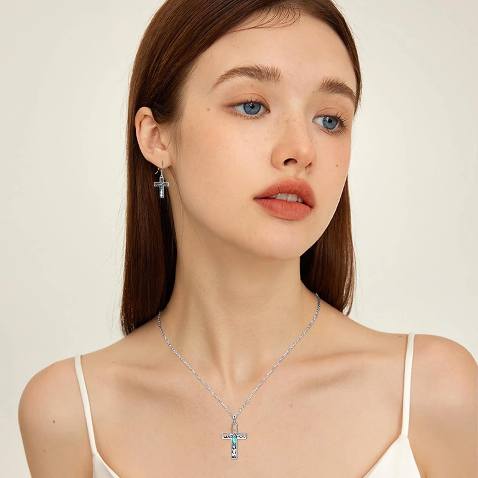 Corss Necklace for Women 925 Sterling Silver Abalone Mountain Mustard Seed Pendant Nature Jewelry Faith Gifts for Christian Hikers Lovers